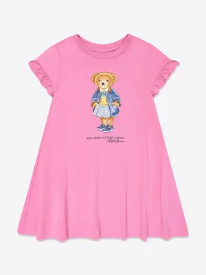 Mädchen Polo Bär Jersey Kleid in Rosa