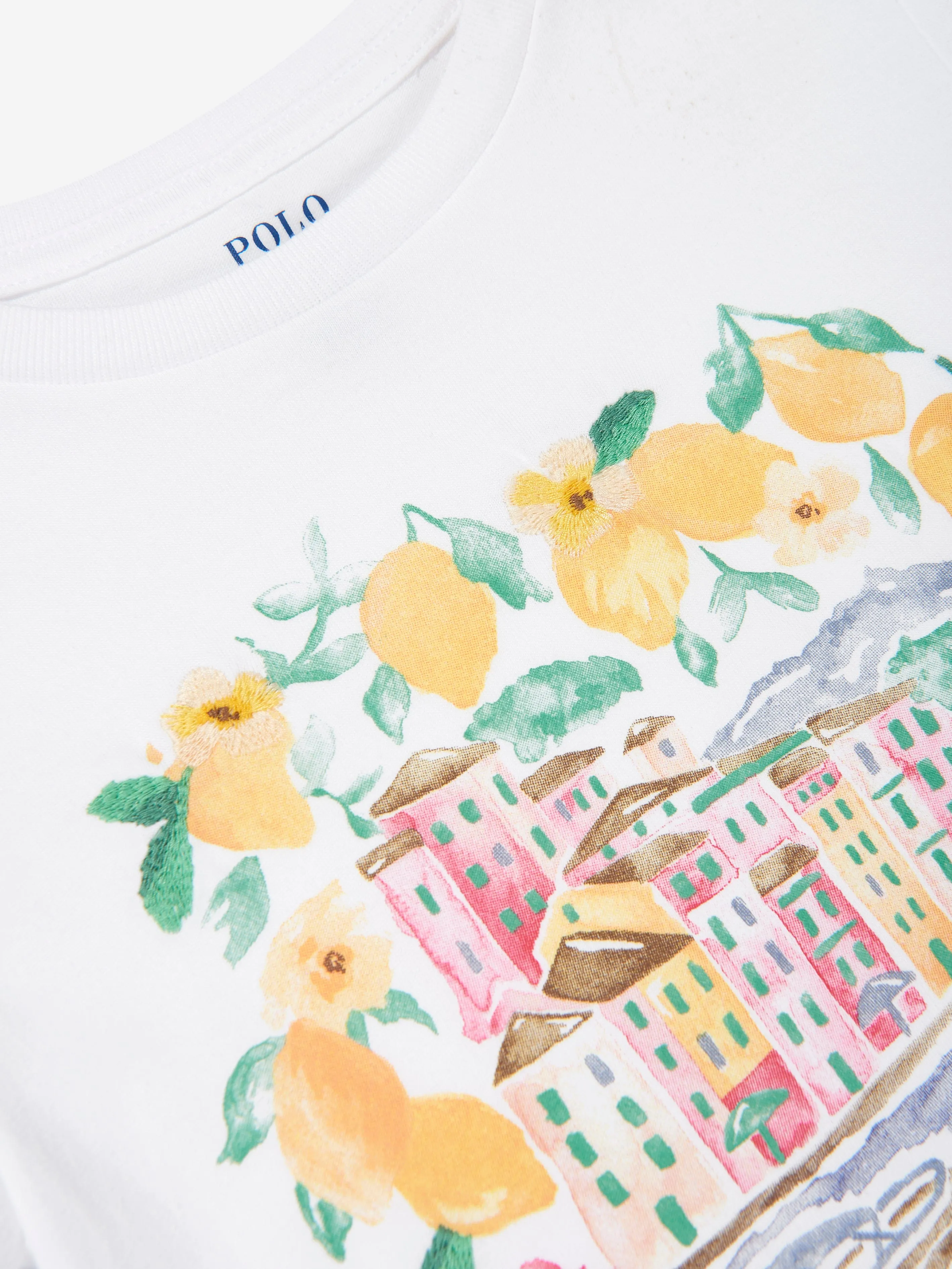 Mädchen Portofino Print T-Shirt in Weiß