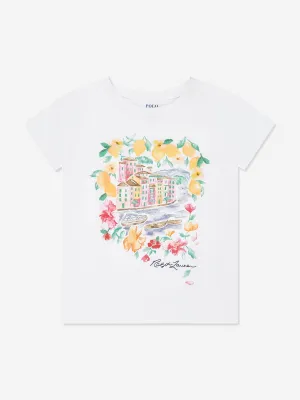 Mädchen Portofino Print T-Shirt in Weiß
