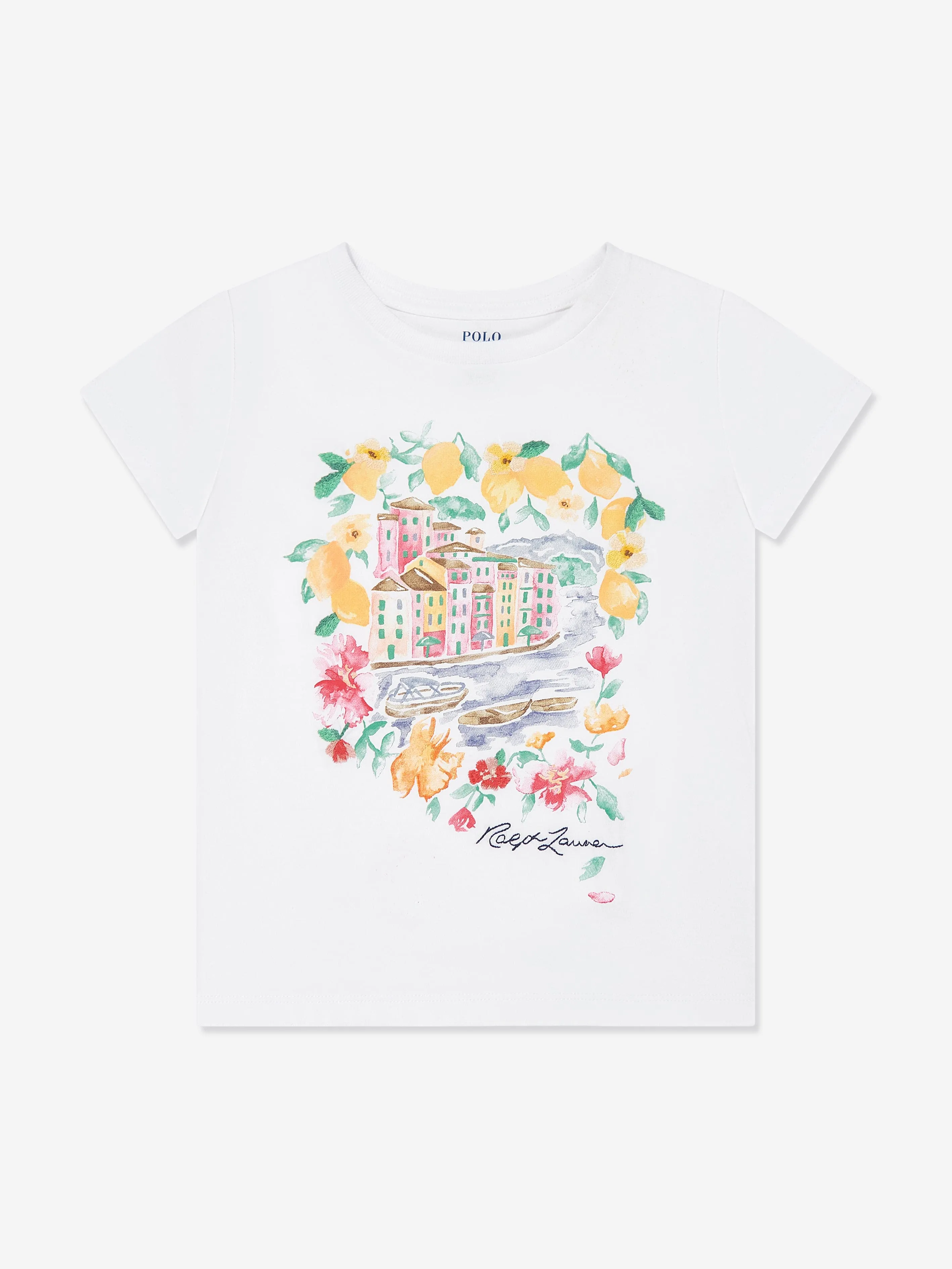 Mädchen Portofino Print T-Shirt in Weiß