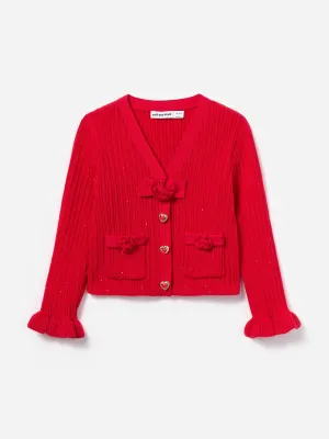 Mädchen Rippstrick Cardigan in Rot