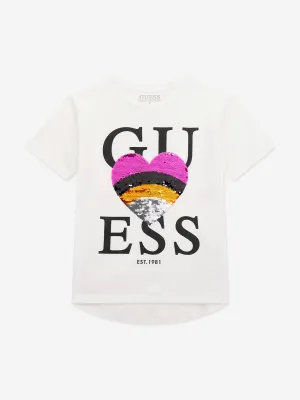 Mädchen Pailletten Herz T-Shirt in Weiß