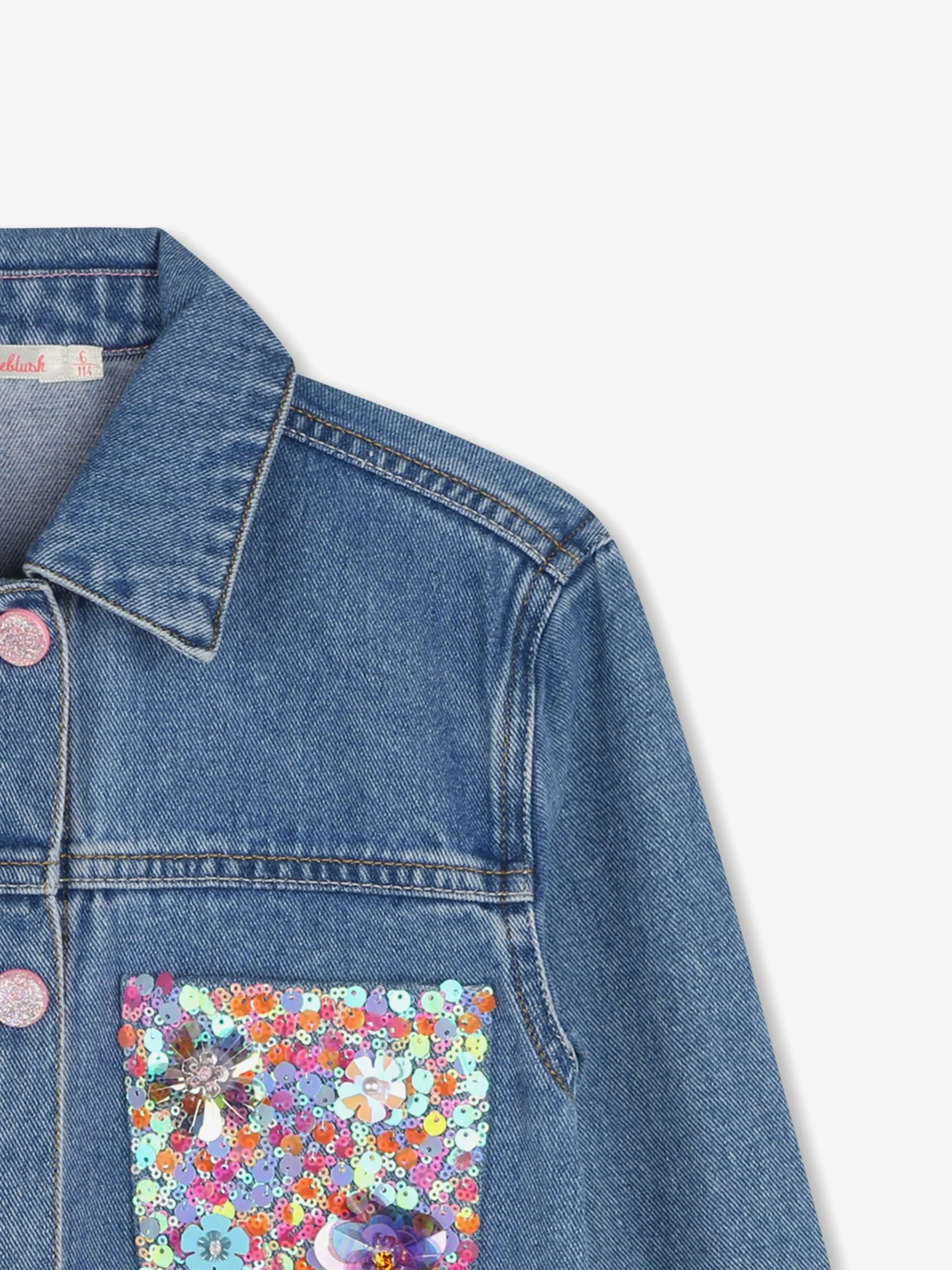 Mädchen Pailletten-Taschen Denimjacke in Blau