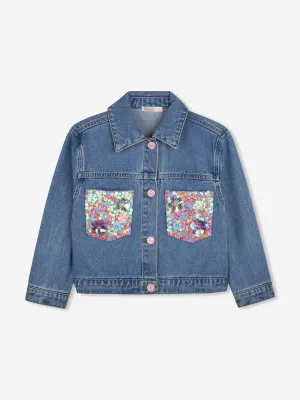 Mädchen Pailletten-Taschen Denimjacke in Blau