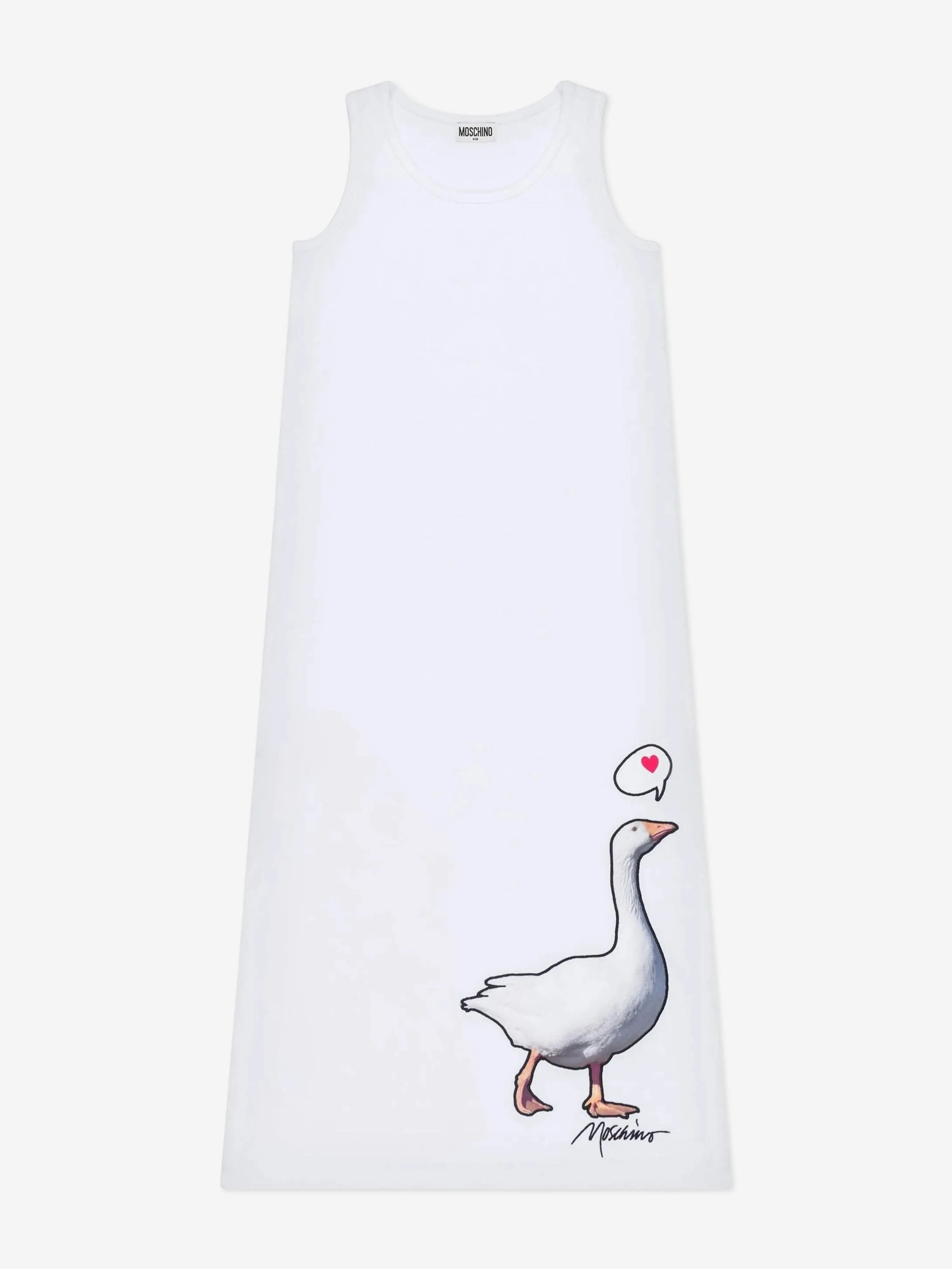 Mädchen ärmelloses Gans-Print-Kleid in Weiß