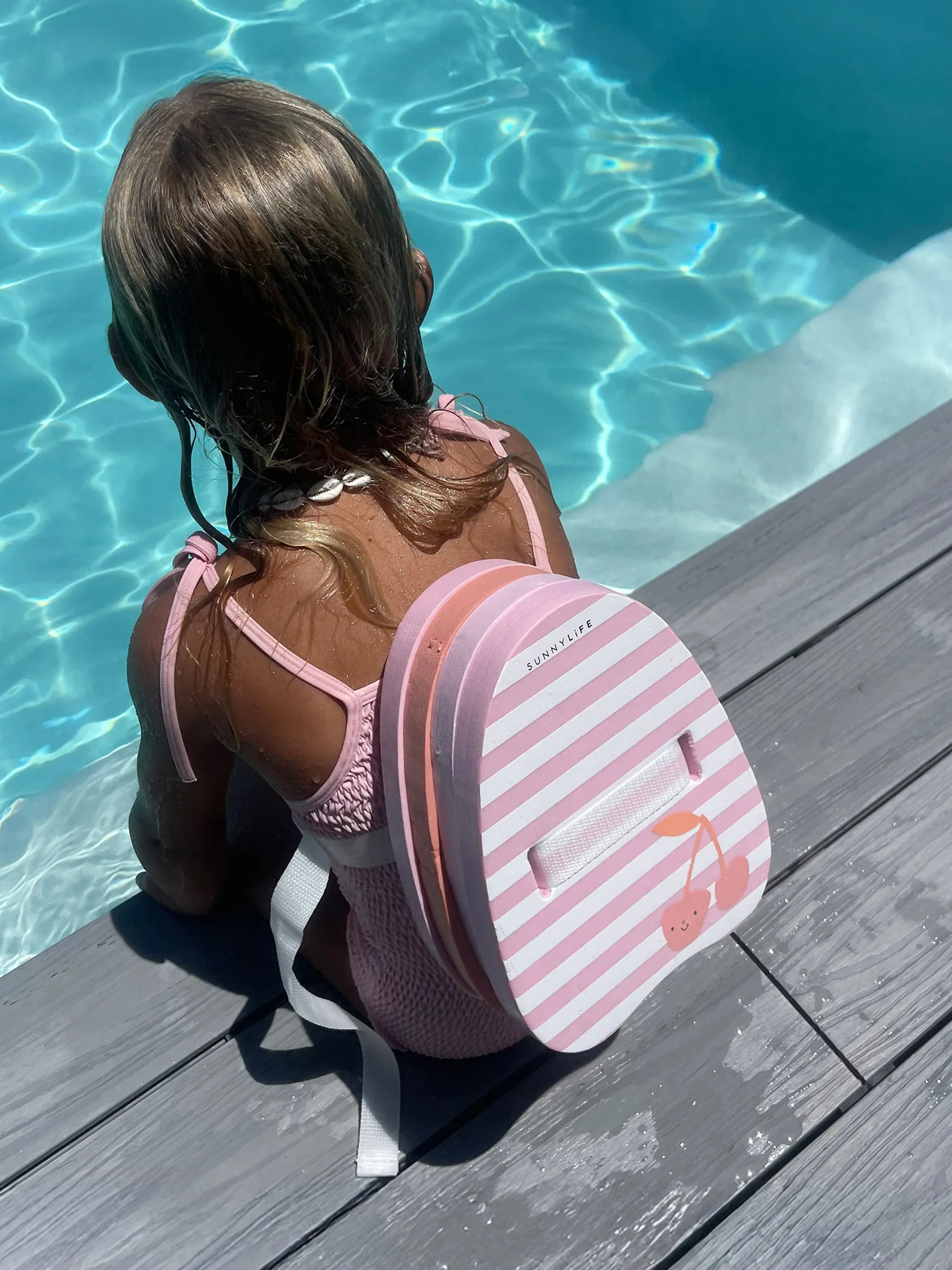 Mädchen Gestreiftes Bubble Rücken Schwimmhilfe Kirsche in Rosa (23cm)