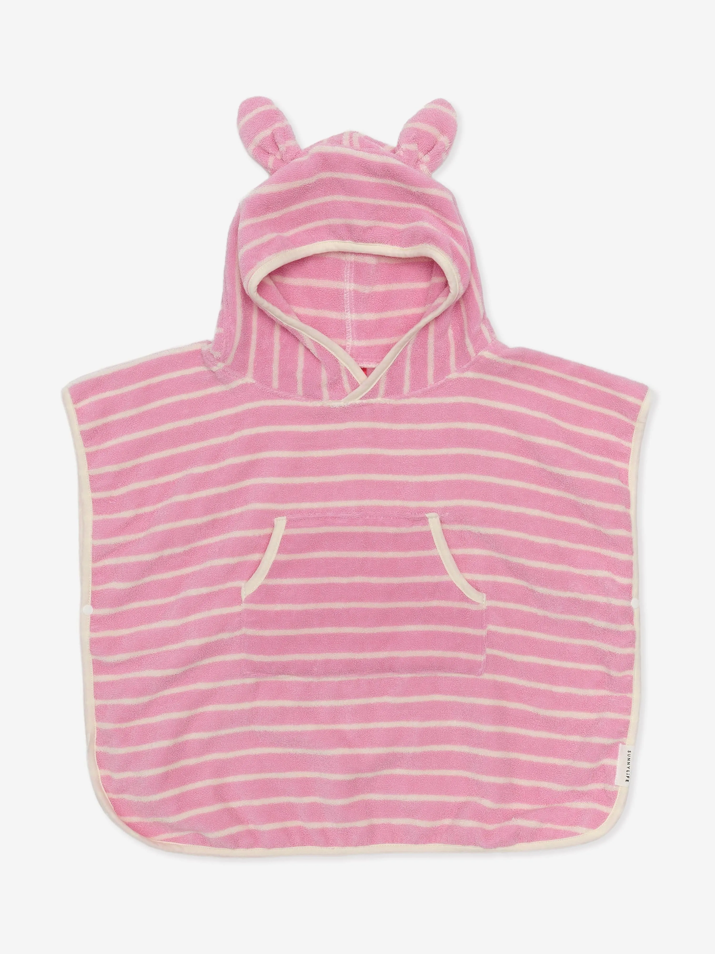 Mädchen Kapuzenhandtuch mit Streifenmuster in Baumwolle, Zuckerwatte in Rosa (86cm)