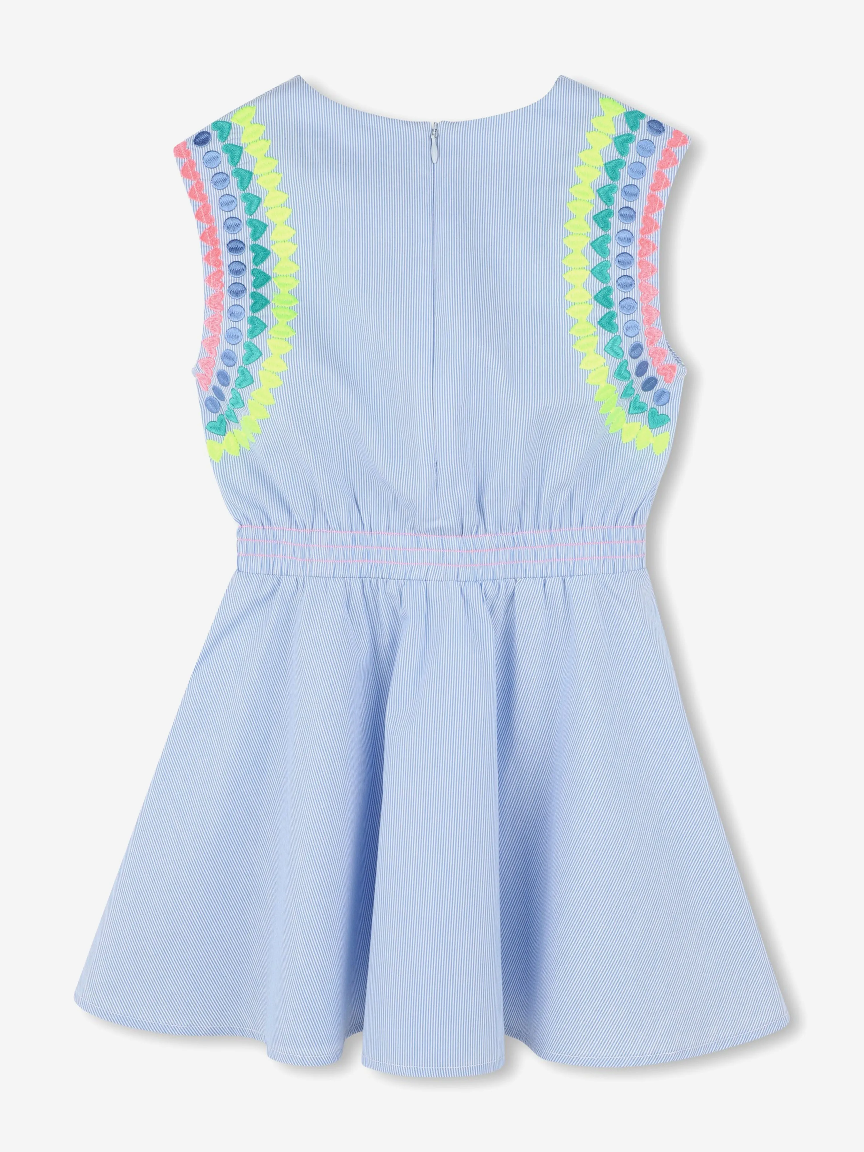 Mädchen Gestreiftes Besticktes Kleid in Blau