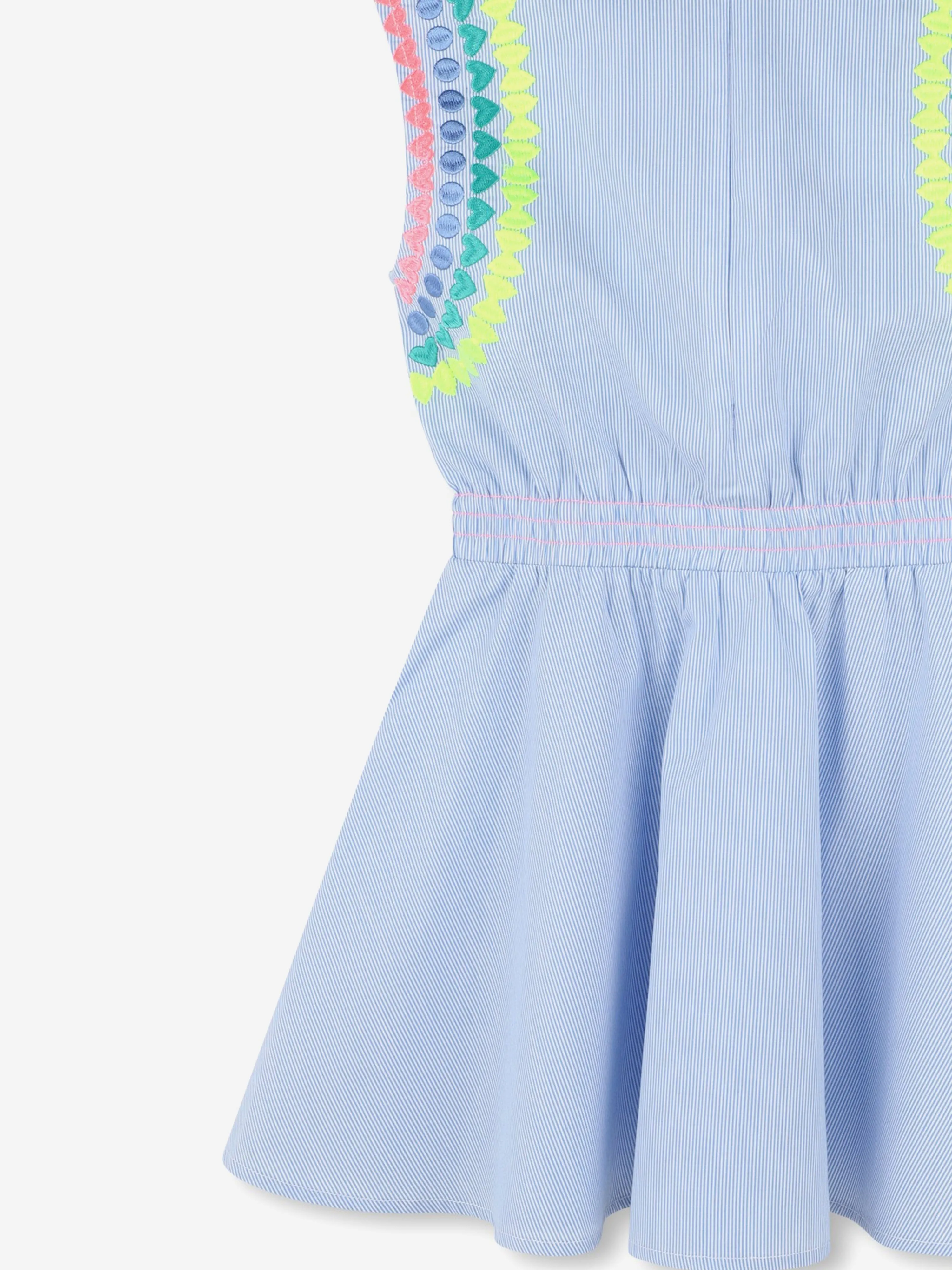 Mädchen Gestreiftes Besticktes Kleid in Blau