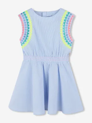 Mädchen Gestreiftes Besticktes Kleid in Blau