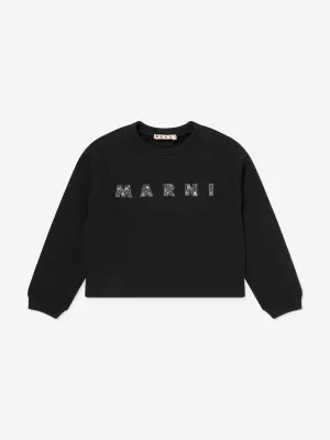 Mädchen Sweatshirt mit Logo aus besetzten Steinen in Schwarz