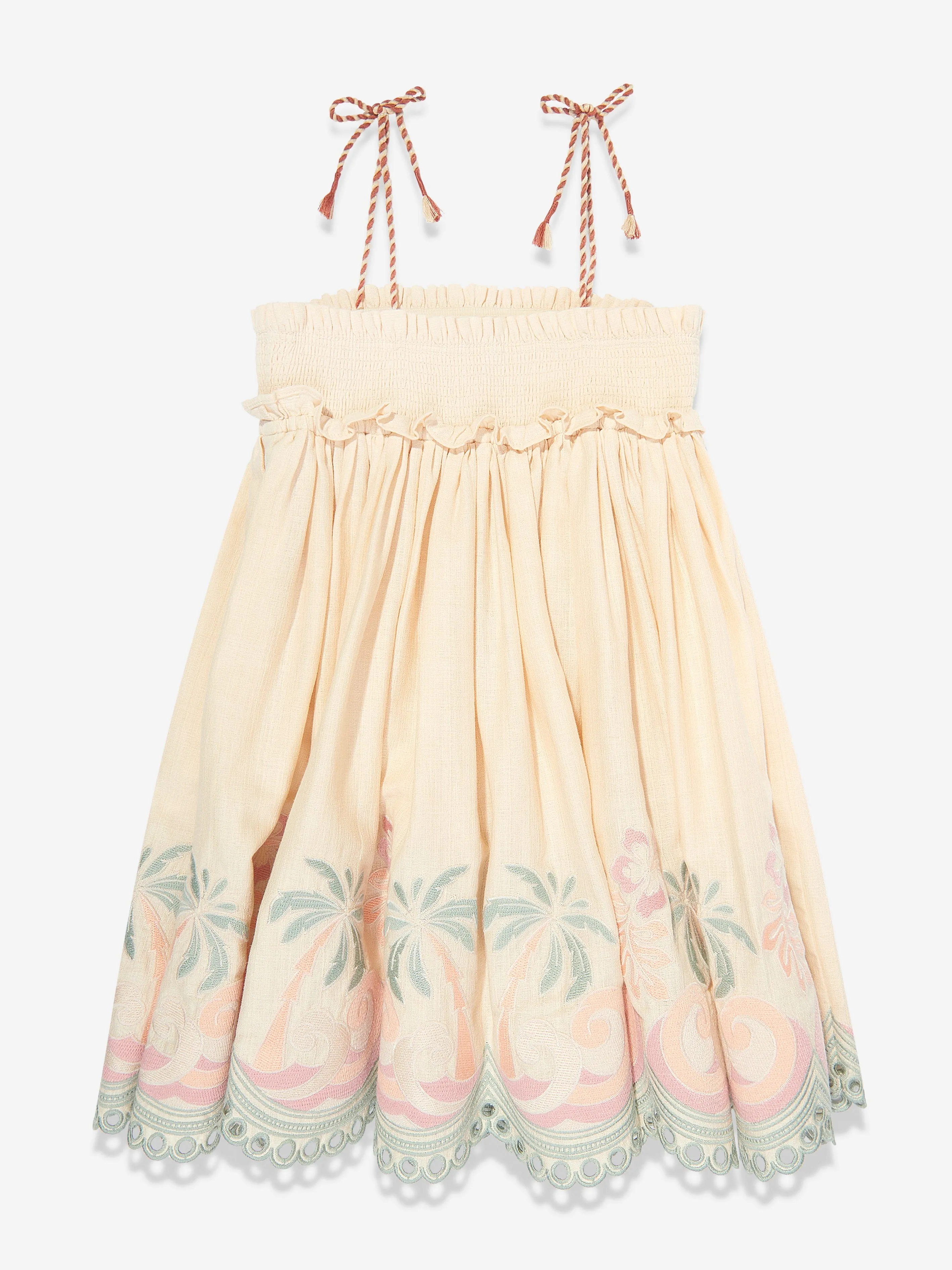 Mädchen Talg besticktes Schwingkleid in Elfenbein