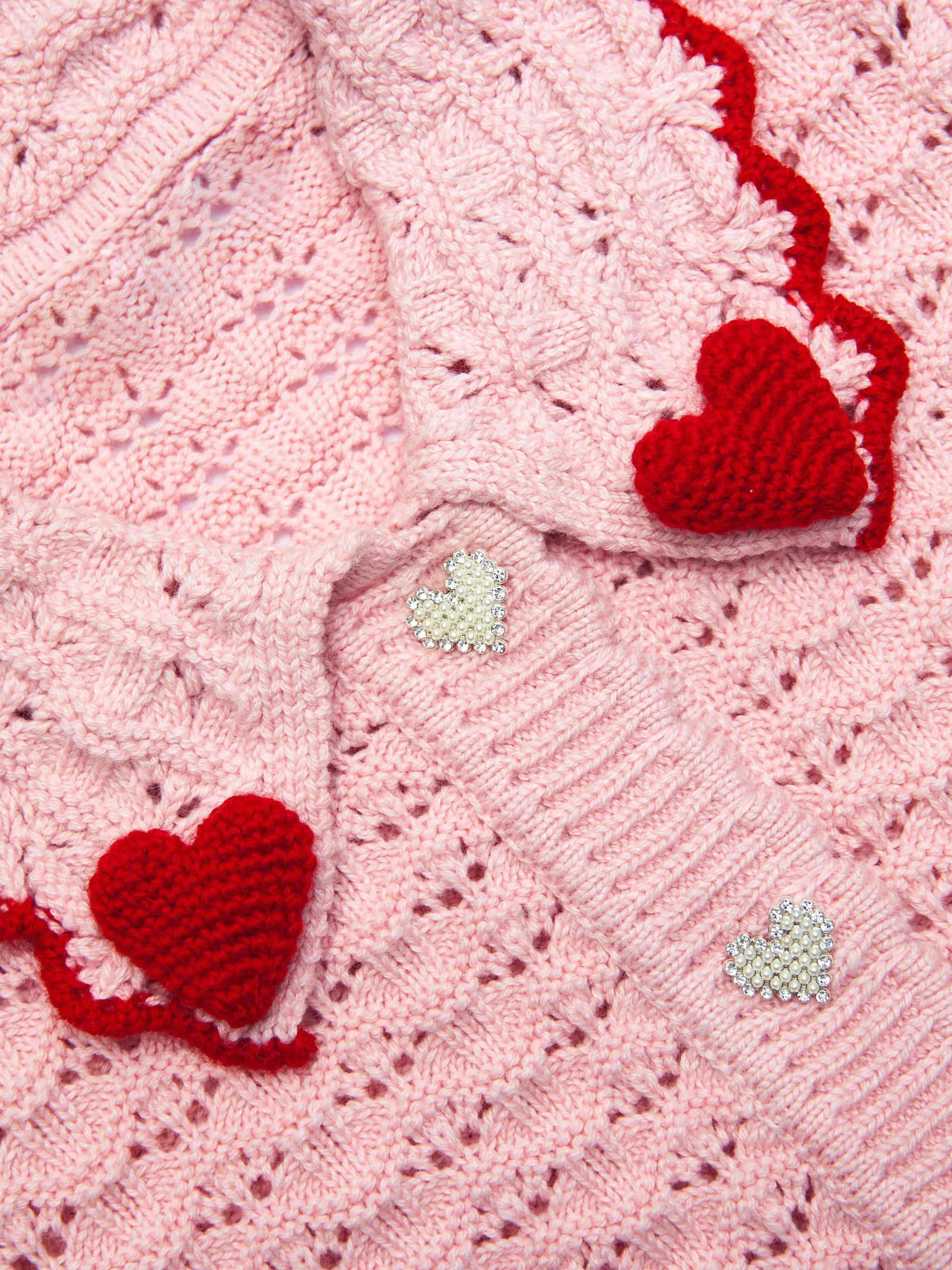 Mädchen Strukturiertes Herz-Detail Cardigan in Rosa