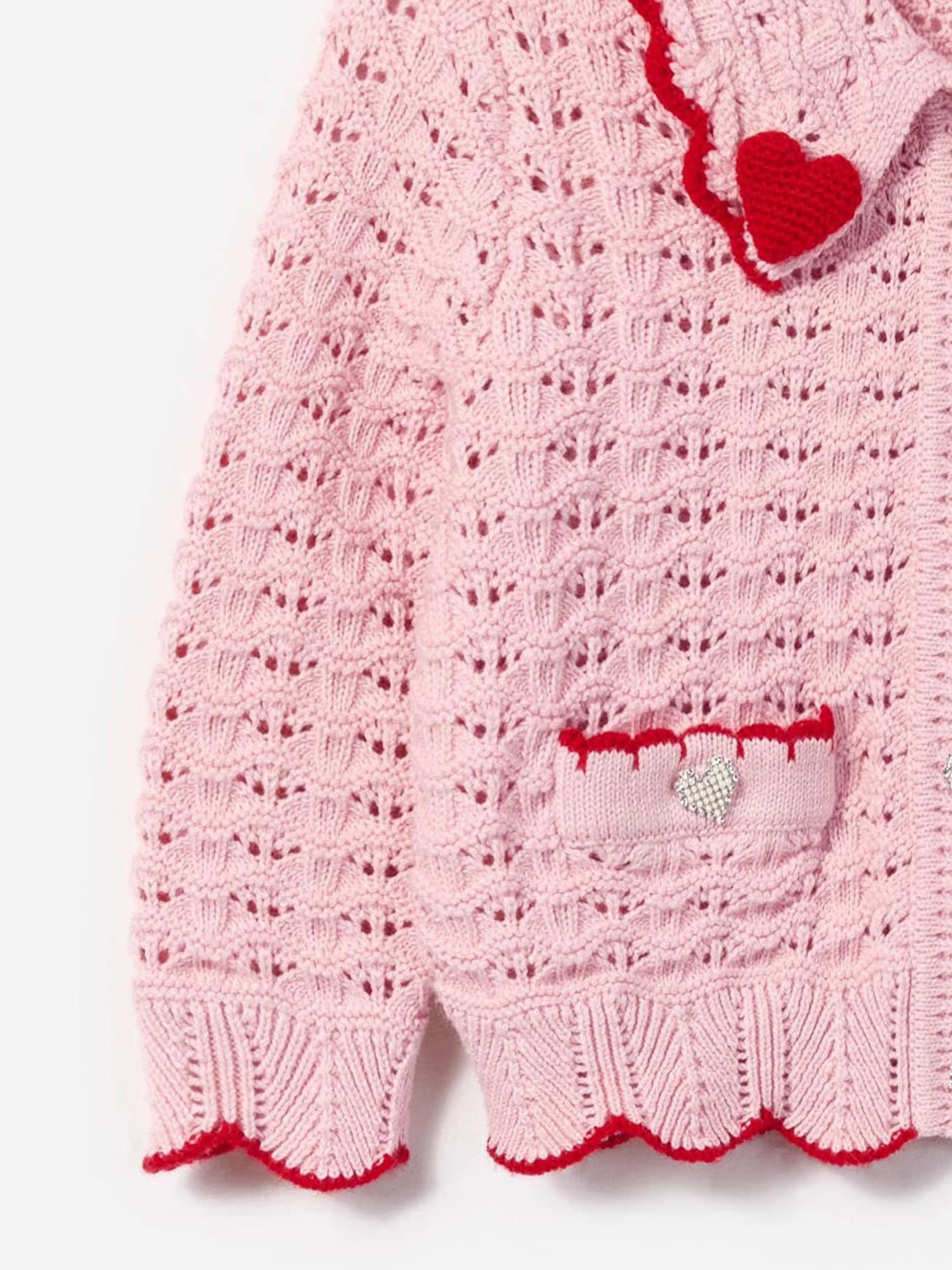 Mädchen Strukturiertes Herz-Detail Cardigan in Rosa