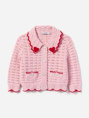 Mädchen Strukturiertes Herz-Detail Cardigan in Rosa