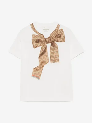 Mädchen Trompe l'oeil Schleifen-Print T-Shirt in Weiß
