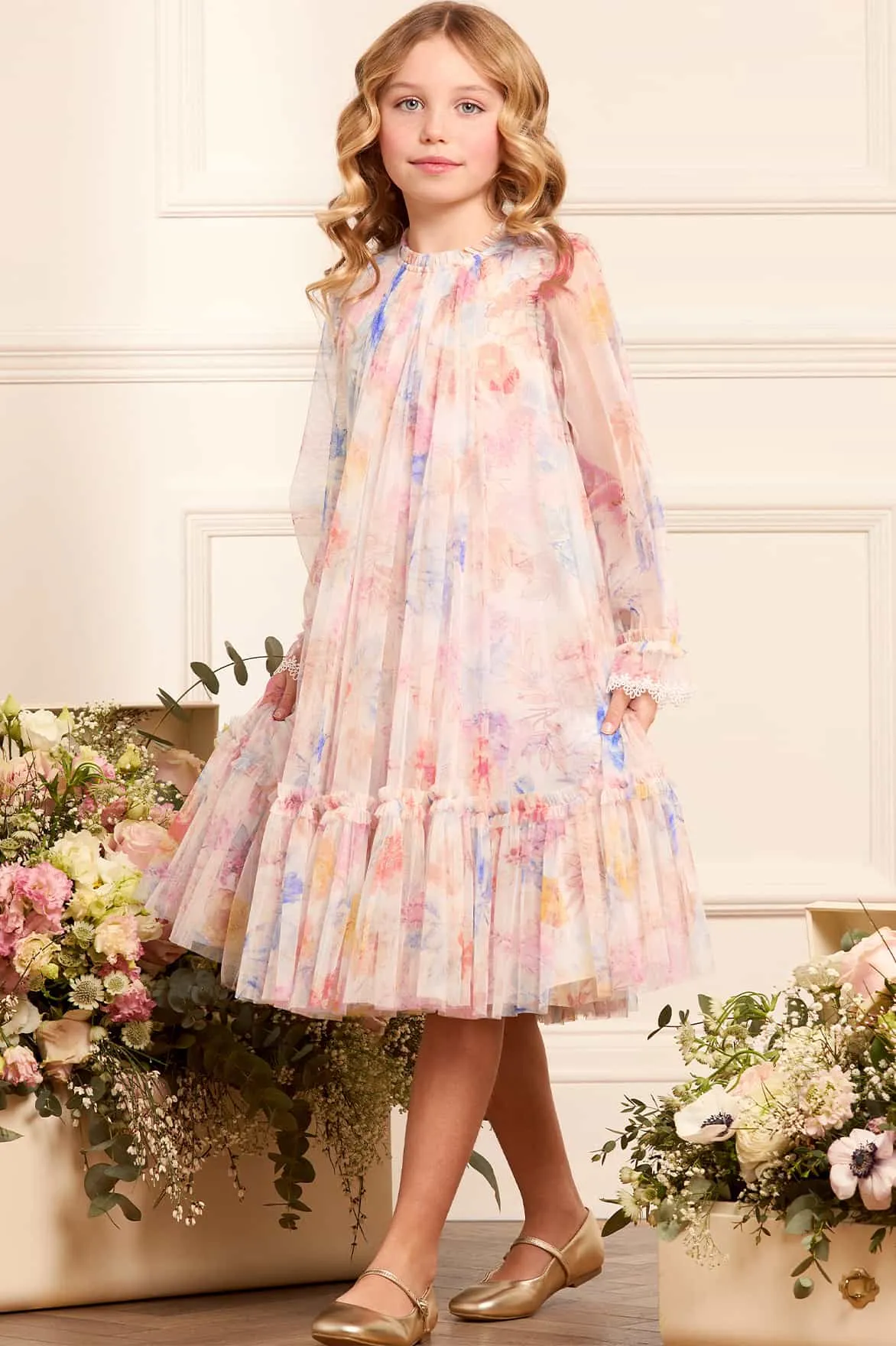Mädchen Tüll Mariannes Blumenkleid in Weiß