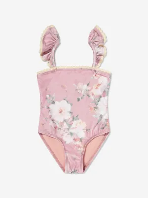 Mädchen Wylie Rüschenbesetzter Badeanzug in Rosa