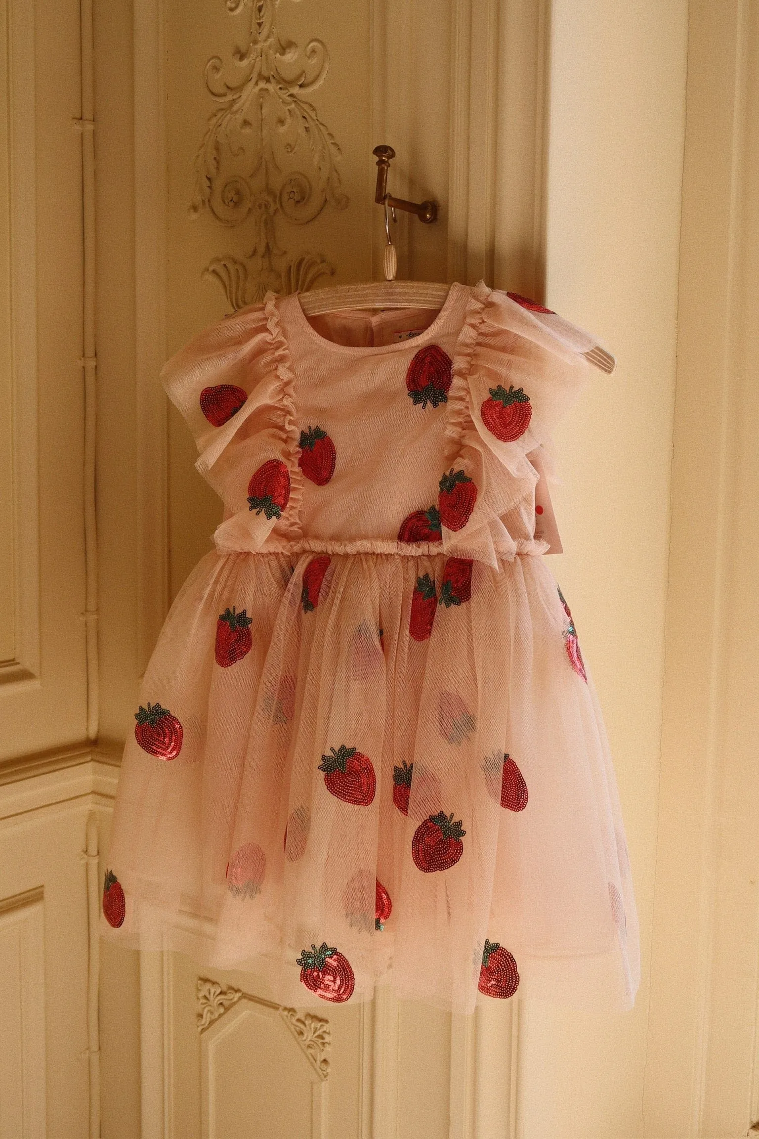 Mädchen Yvonne Rüschen Erdbeer-Kleid in Rosa