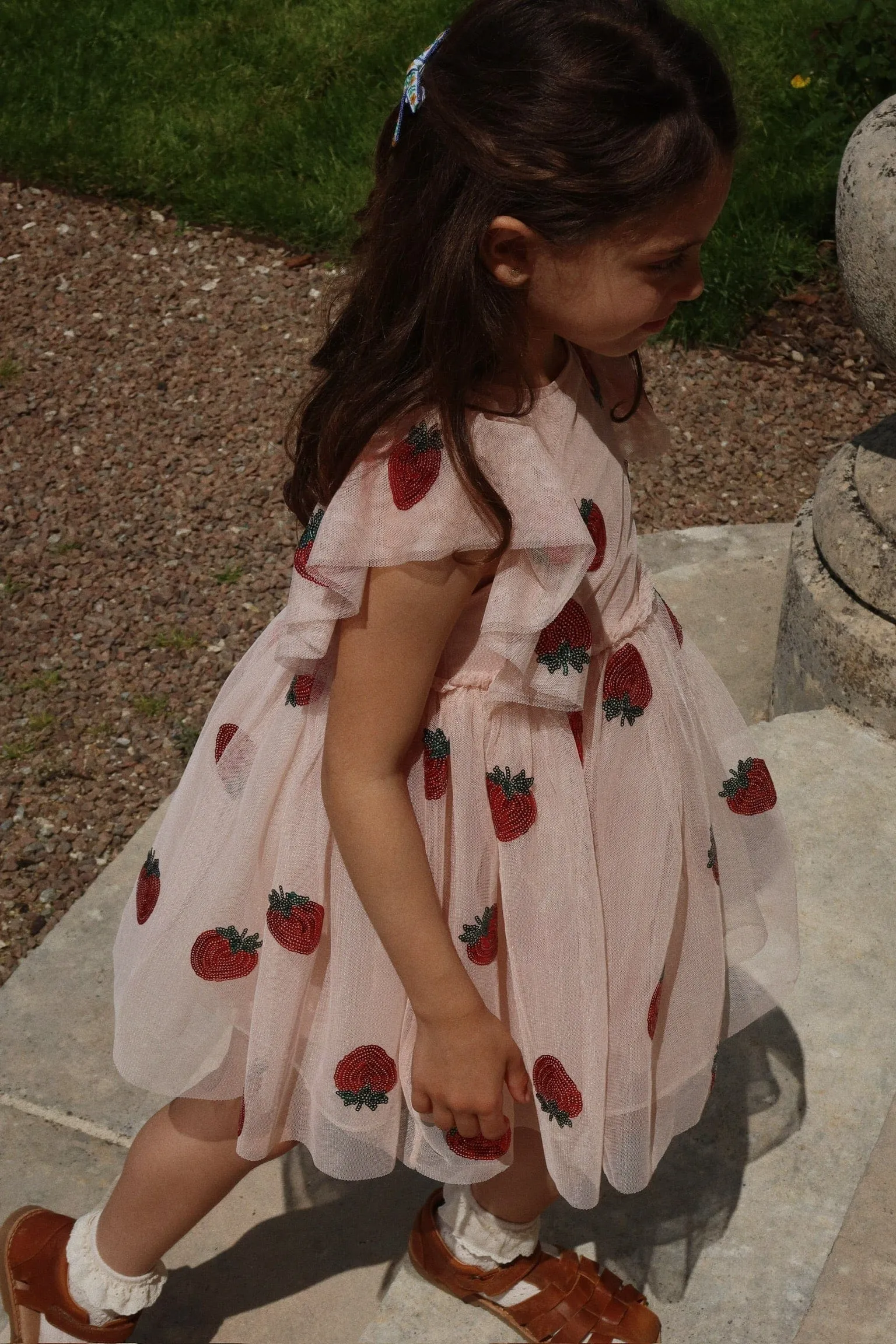 Mädchen Yvonne Rüschen Erdbeer-Kleid in Rosa