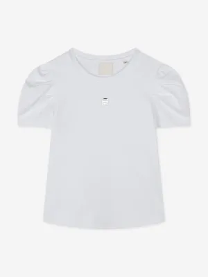 Givenchy Girls T-Shirt mit Puffärmeln und Logo in Weiß