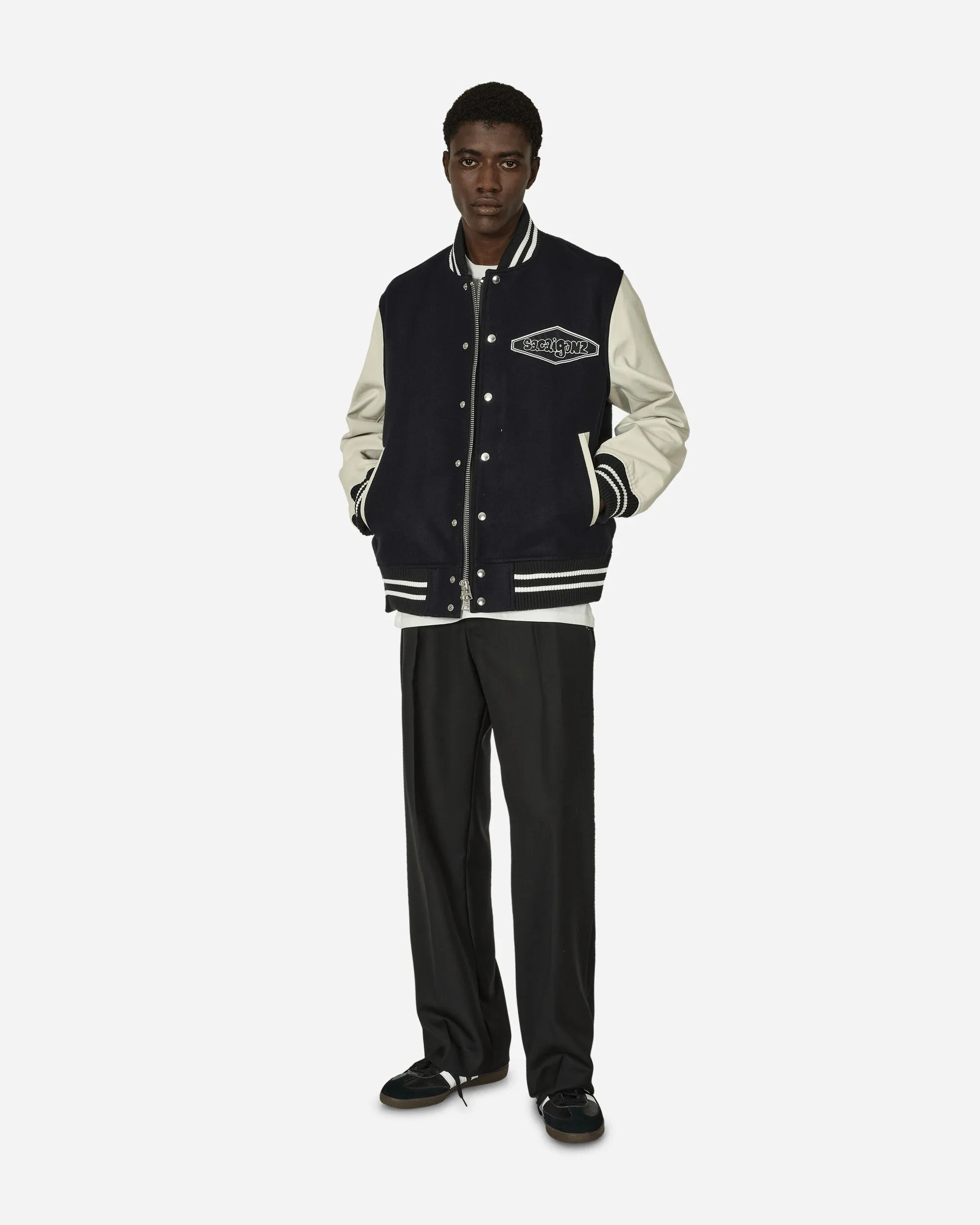 Gonz Wool Melton x Lederjacke Marine / Off White