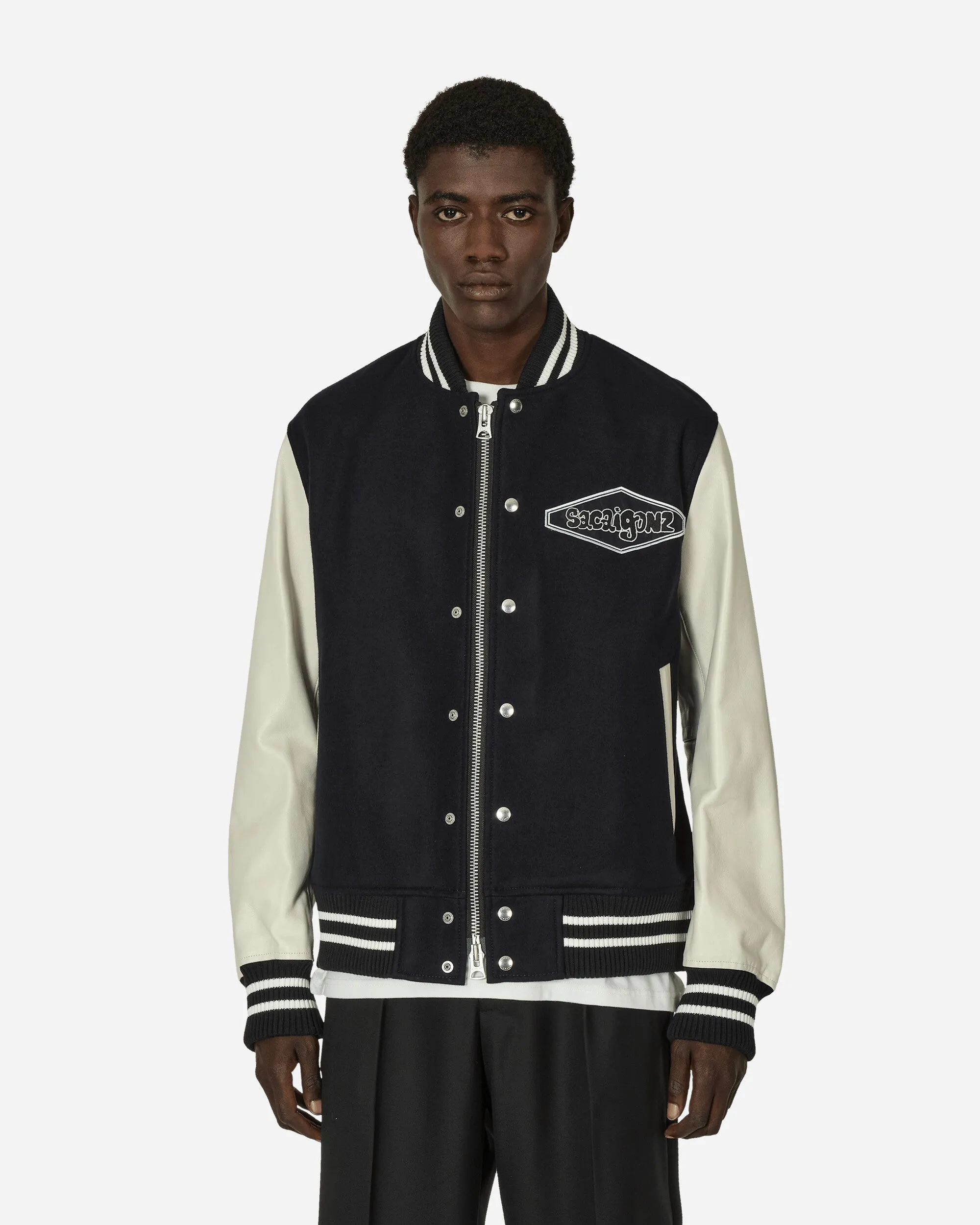 Gonz Wool Melton x Lederjacke Marine / Off White