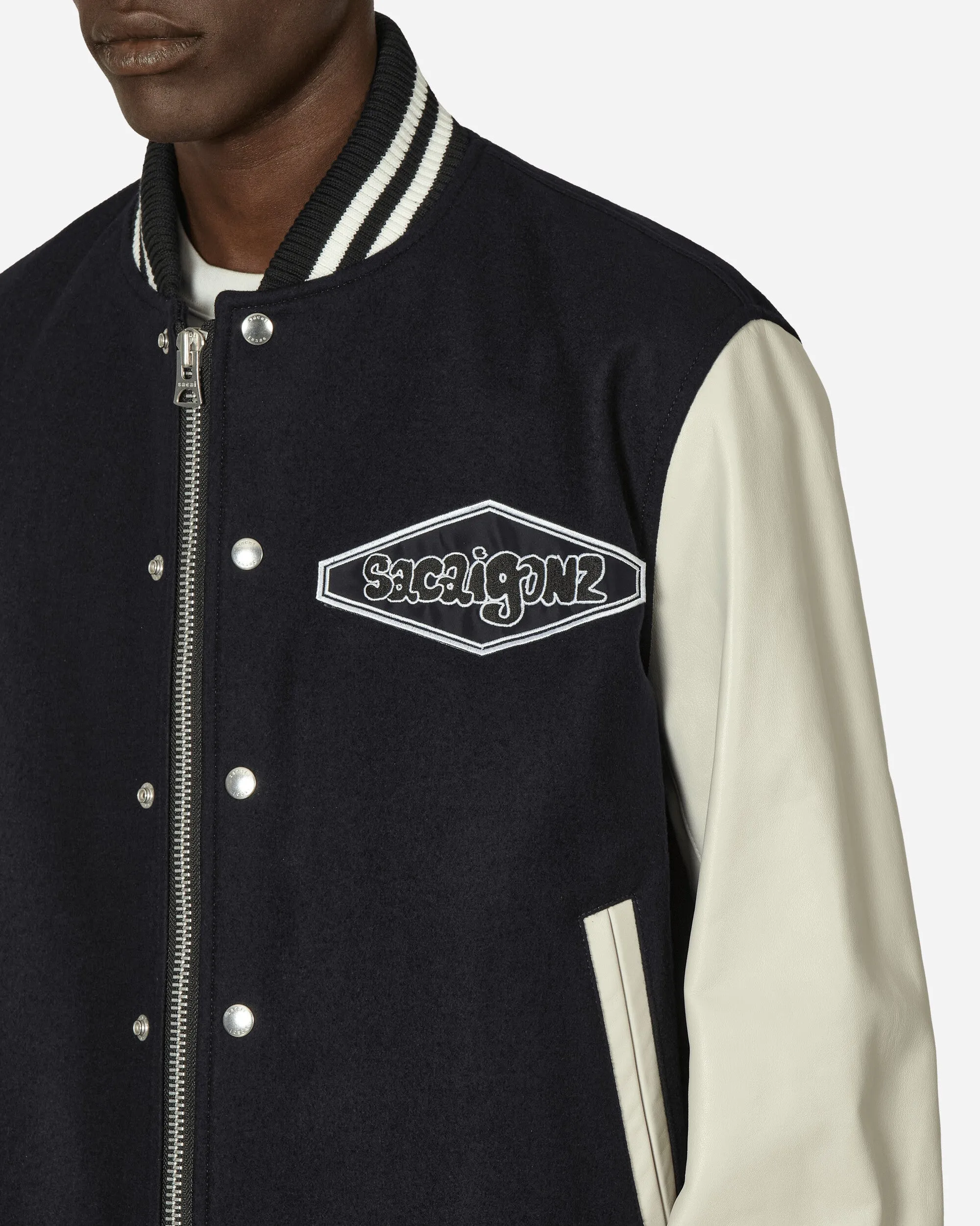 Gonz Wool Melton x Lederjacke Marine / Off White