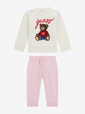 Guess Baby Girls Teddybär Top und Hose Set in Elfenbein