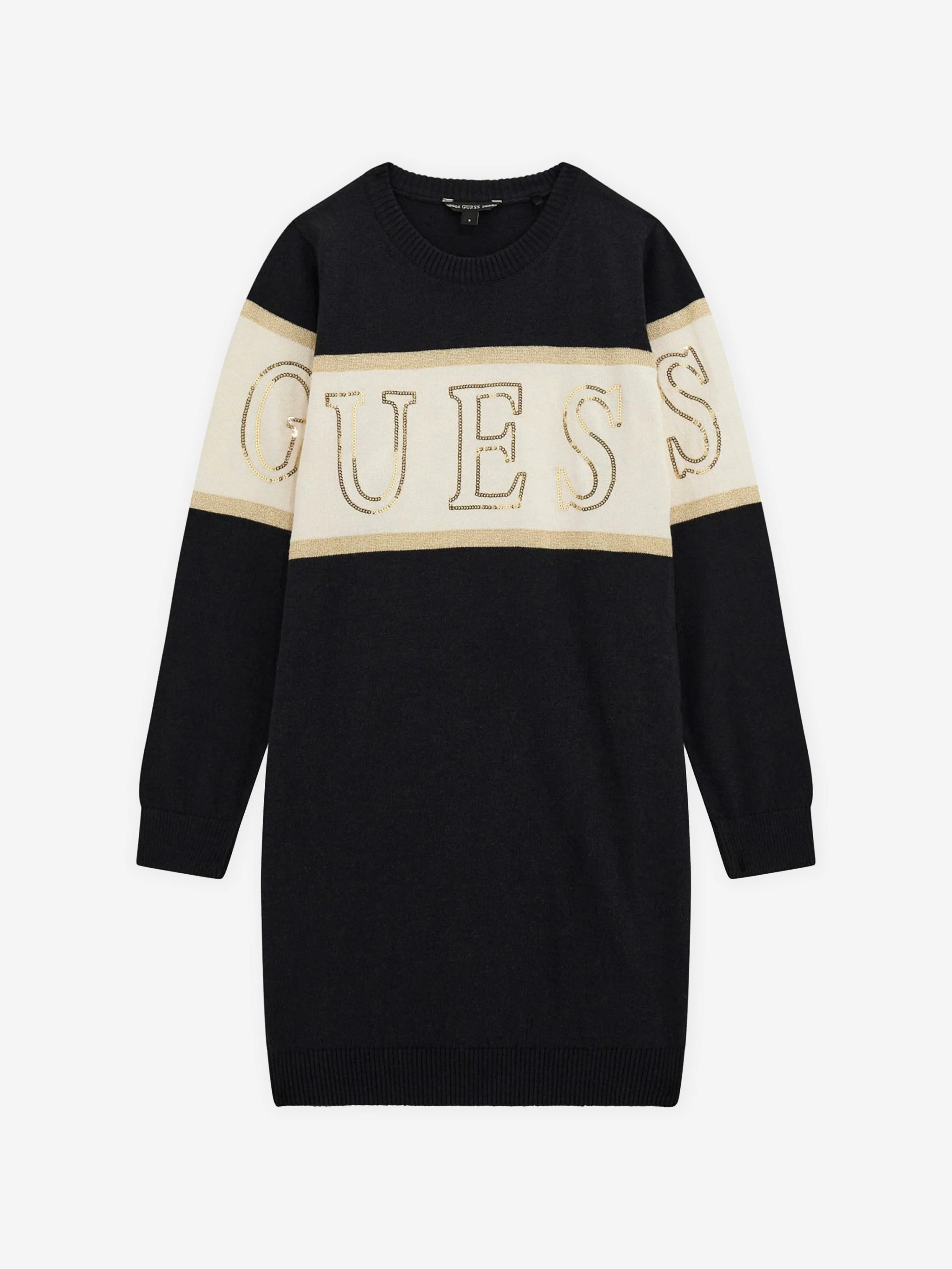 Guess Girls Logo Pulloverkleid in Schwarz