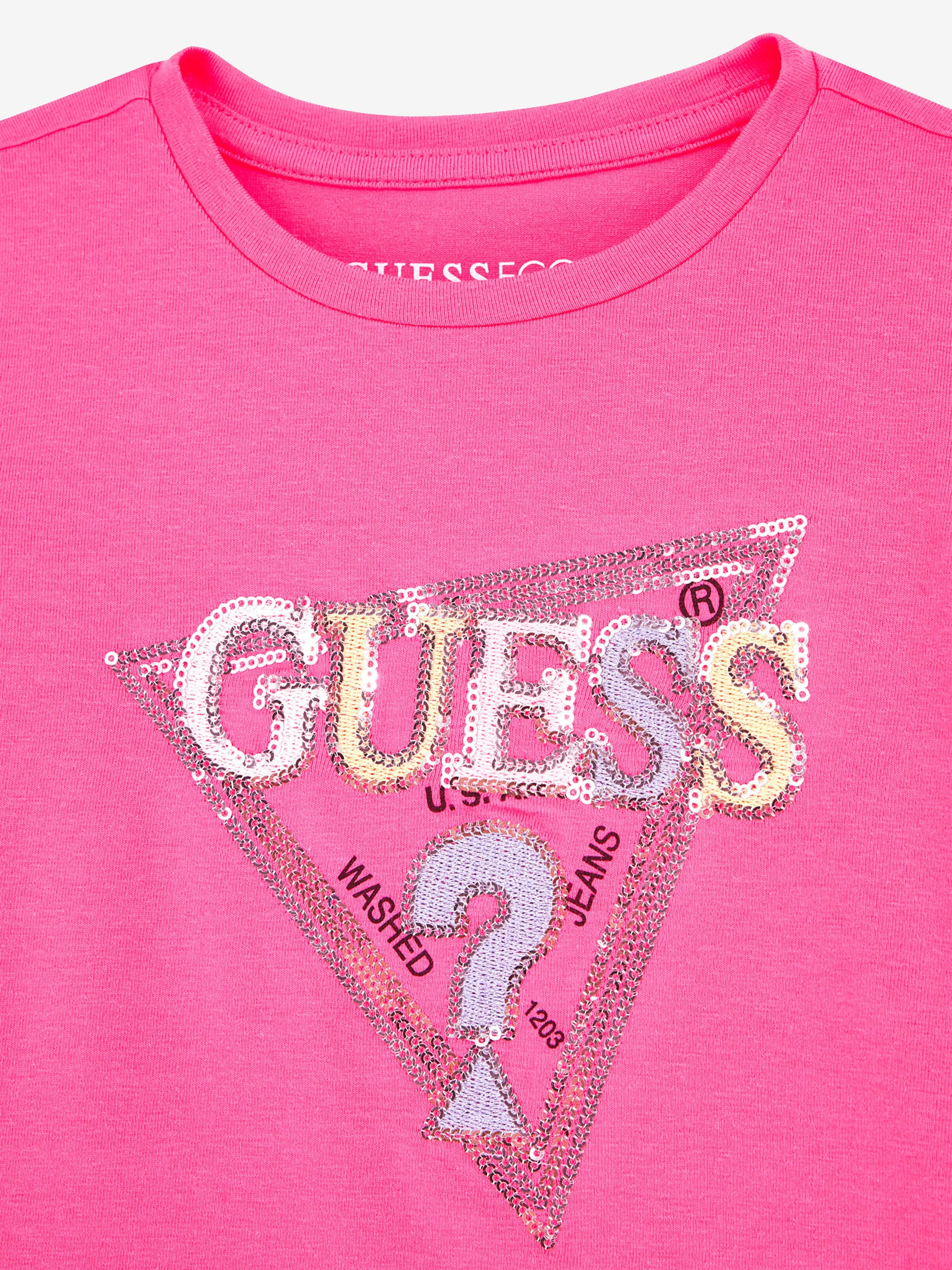 Guess Girls Logo T-Shirt in Rosa