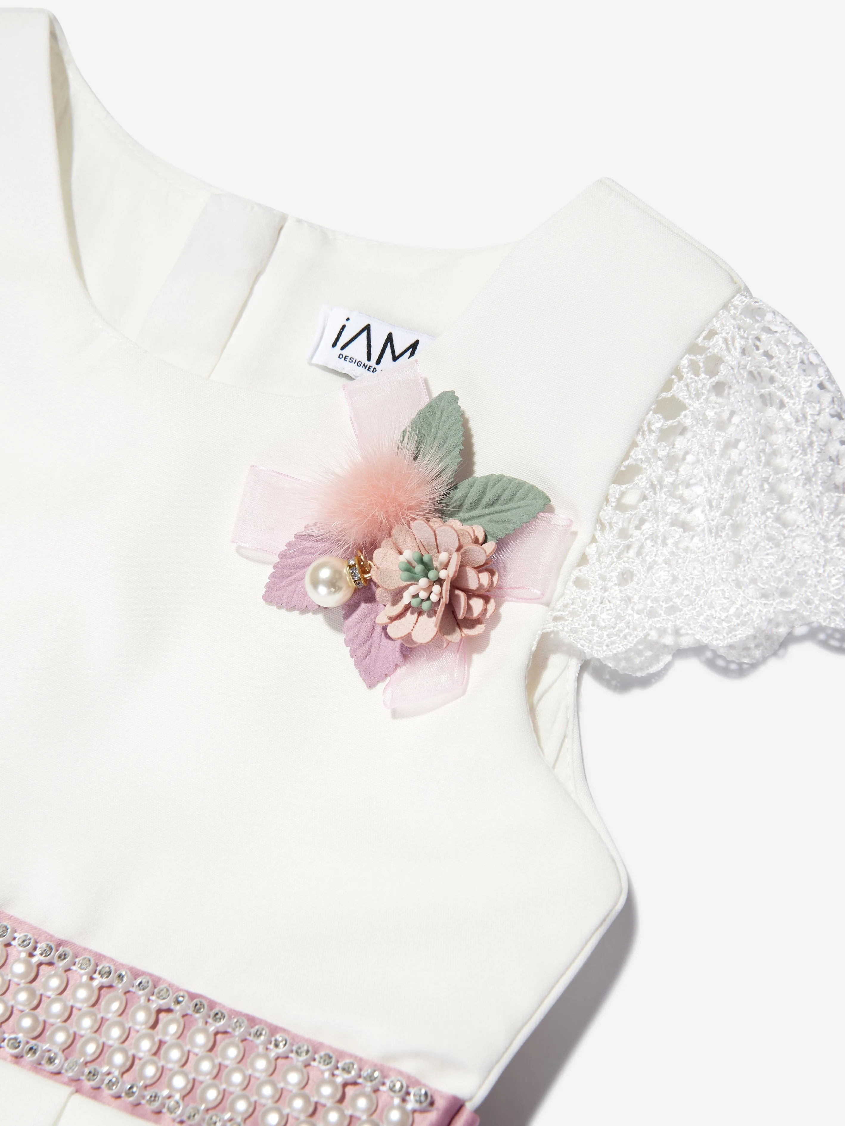 iAMe Mädchen Blumenbedrucktes A-Linien Kleid in Weiß
