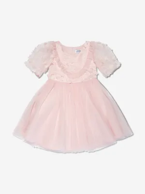 iAMe Mädchen Kurzarm Stickerei Kleid in Rosa