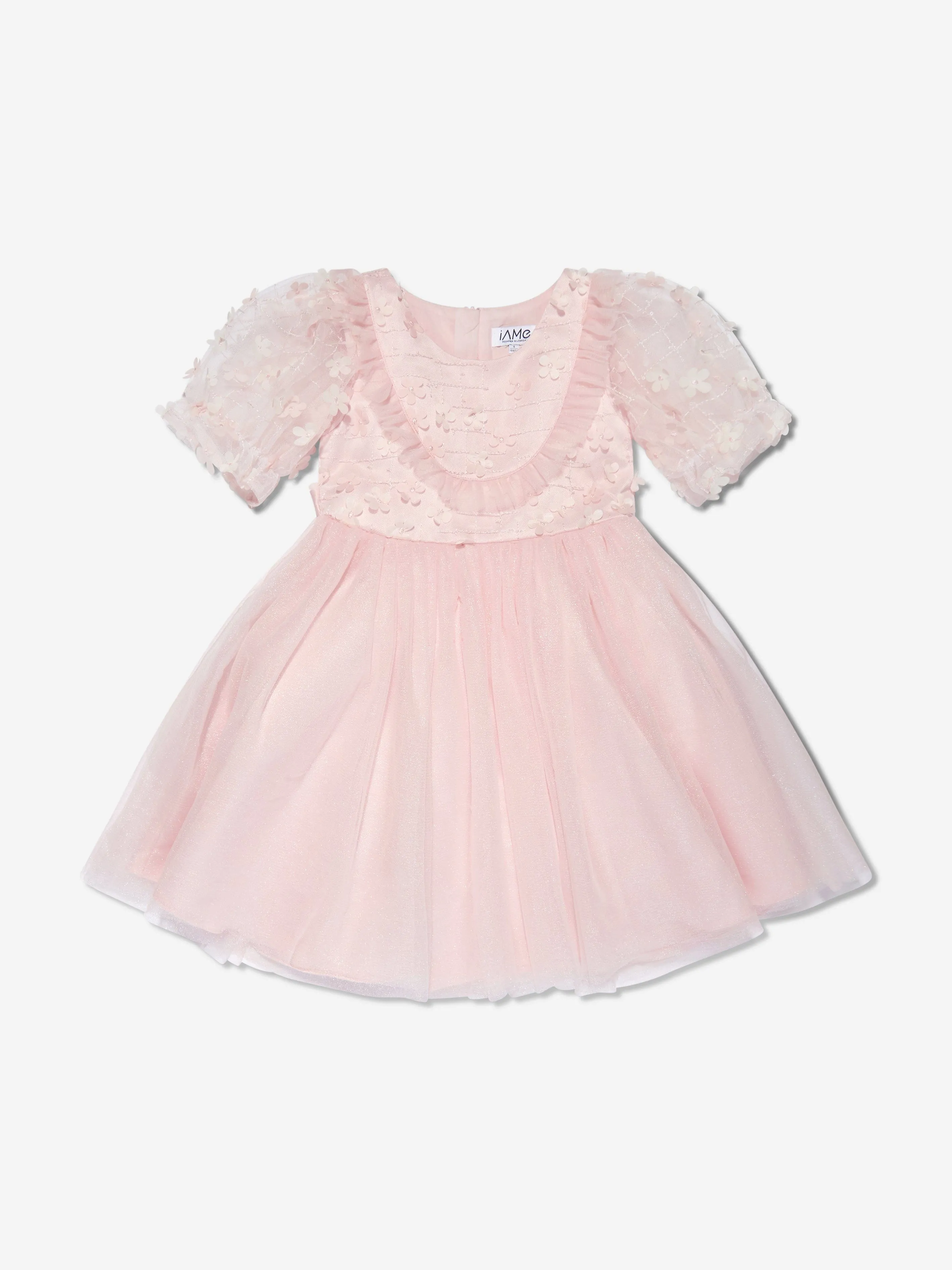 iAMe Mädchen Kurzarm Stickerei Kleid in Rosa