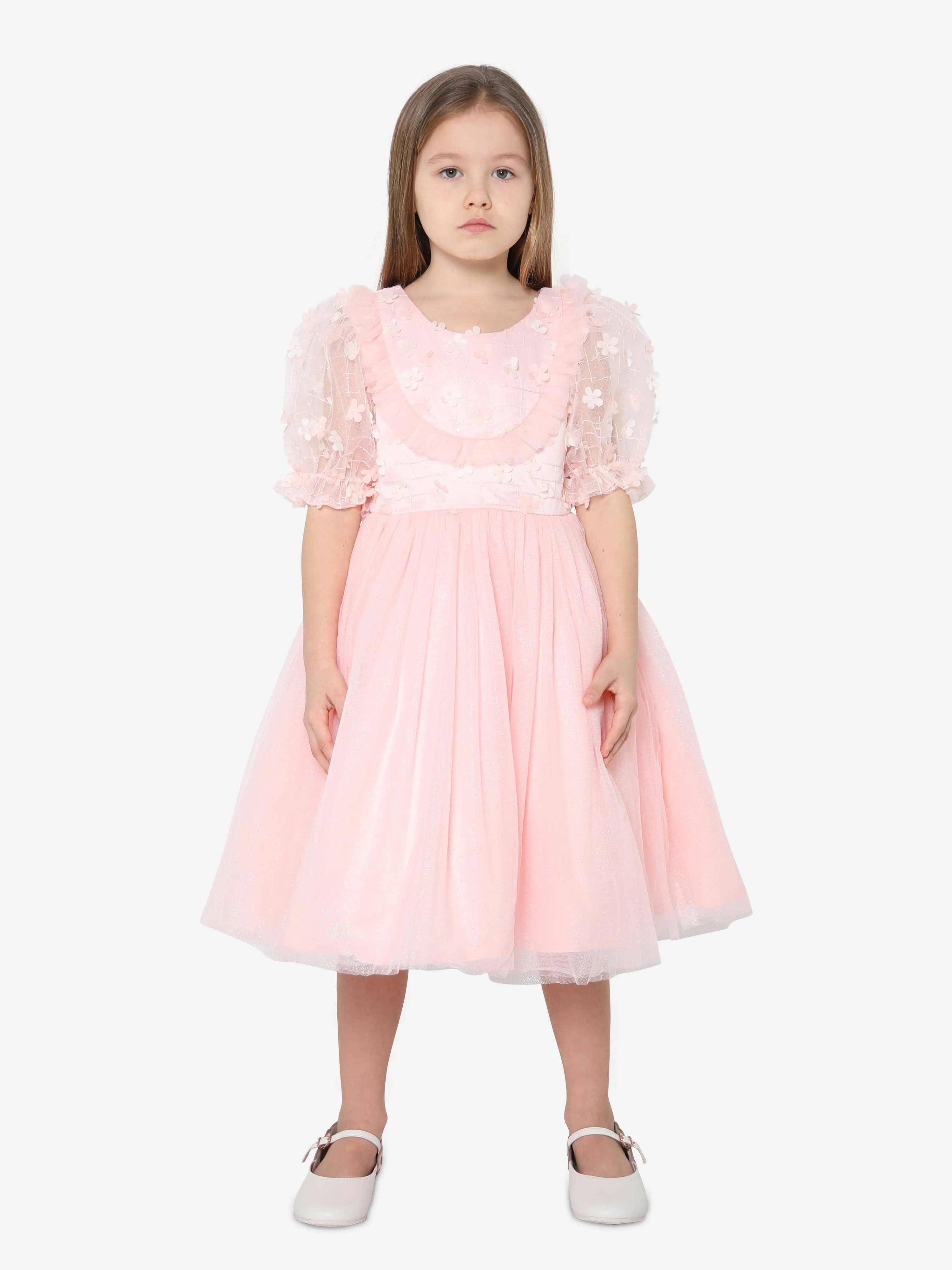 iAMe Mädchen Kurzarm Stickerei Kleid in Rosa