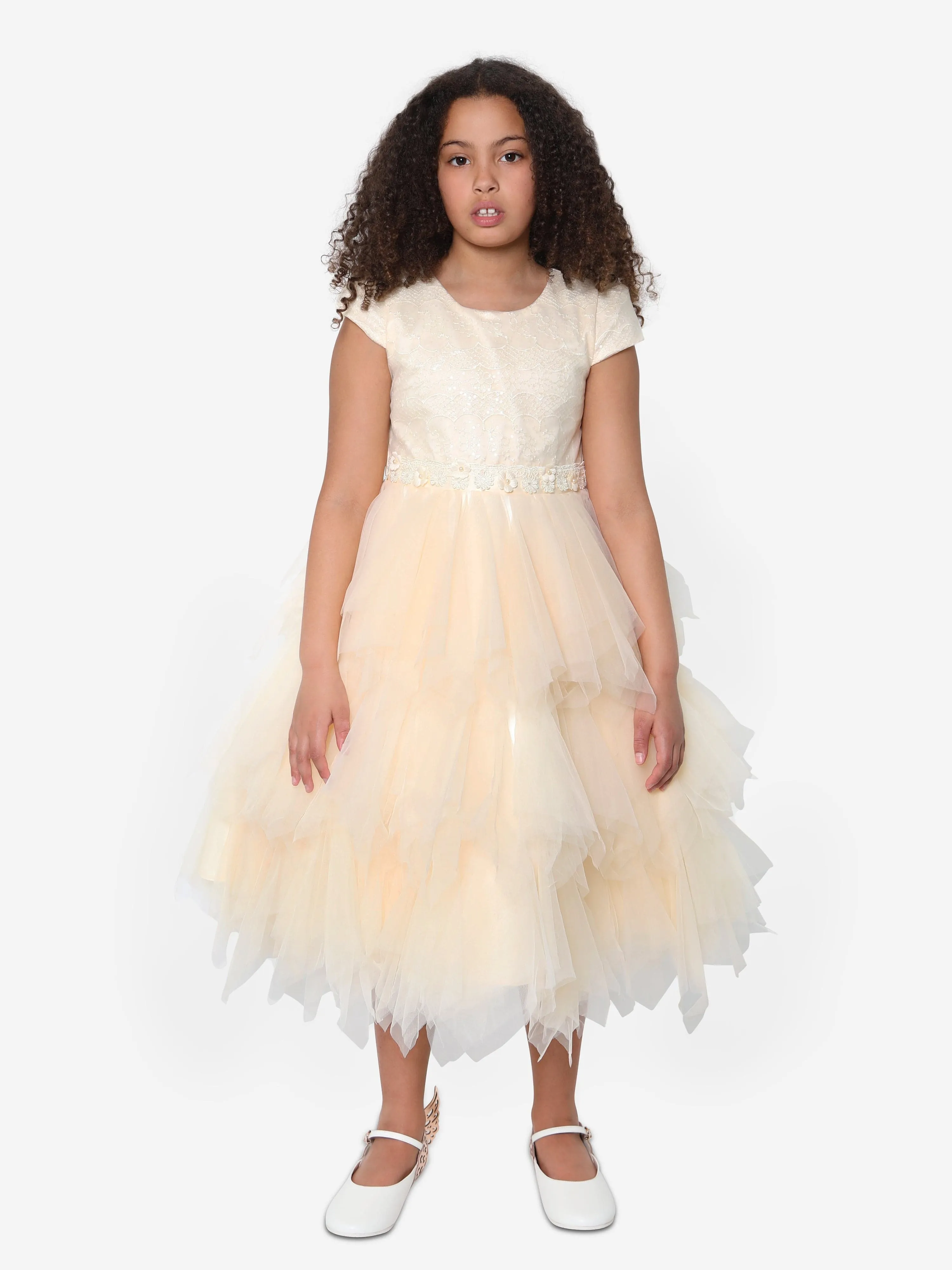 iAMe Mädchen Tüll Etagenkleid in Creme