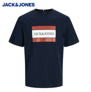 Jack & Jones Erik Logo Print Navy T-Shirt in Marineblau