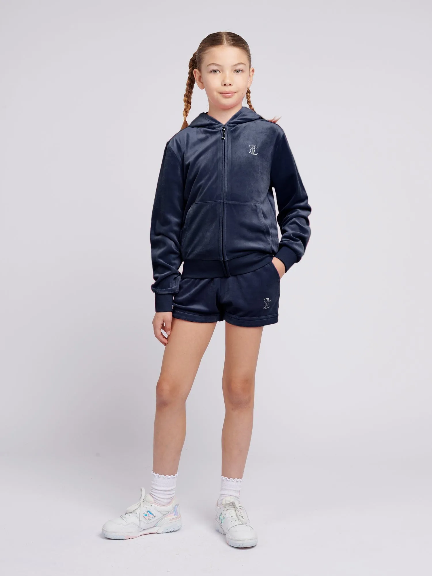 Juicy Couture Mädchen Diamante Logo Reißverschluss Top in Marineblau