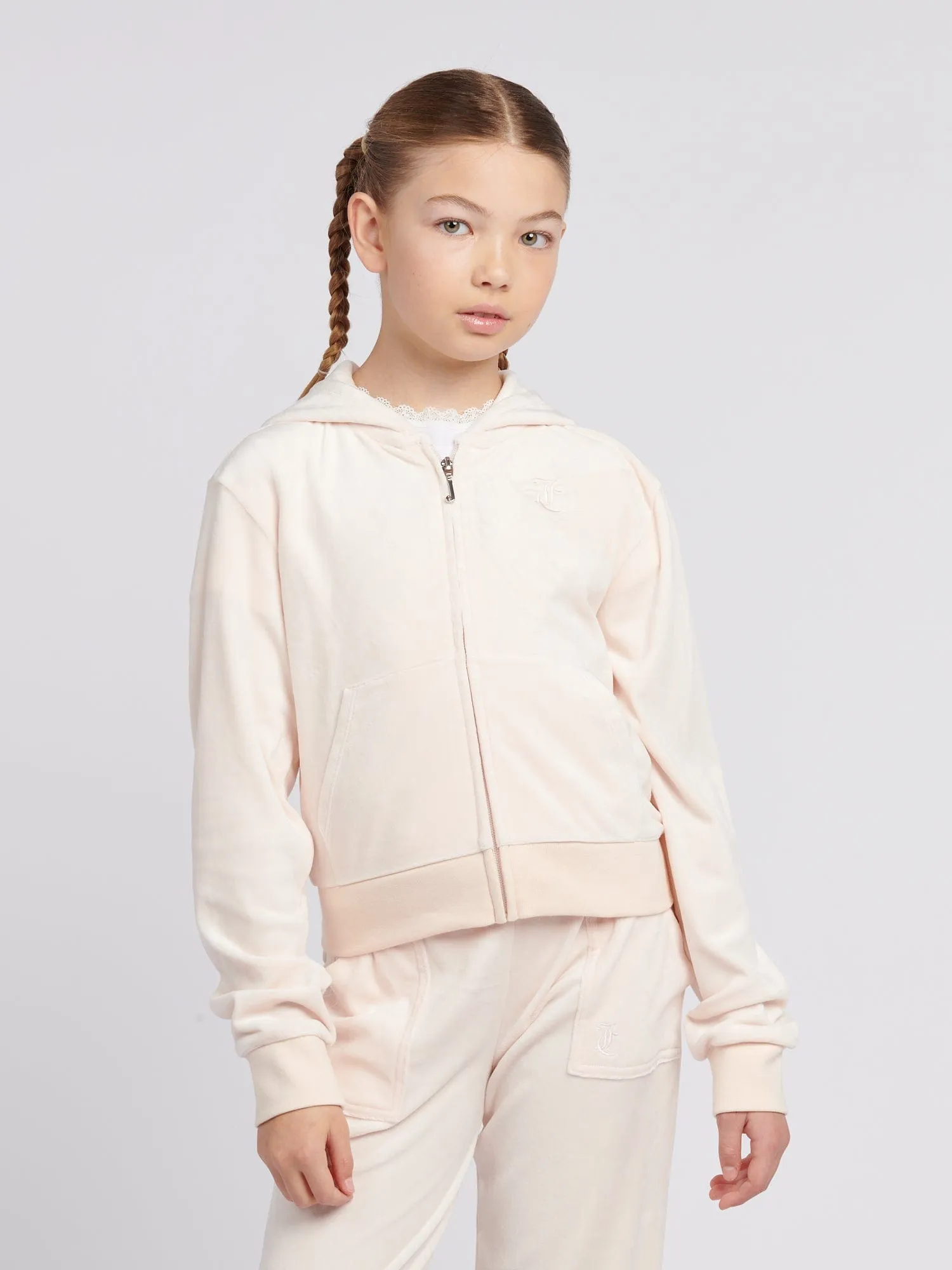 Juicy Couture Mädchen Ton-in-Ton Velours Reißverschluss Top in Beige