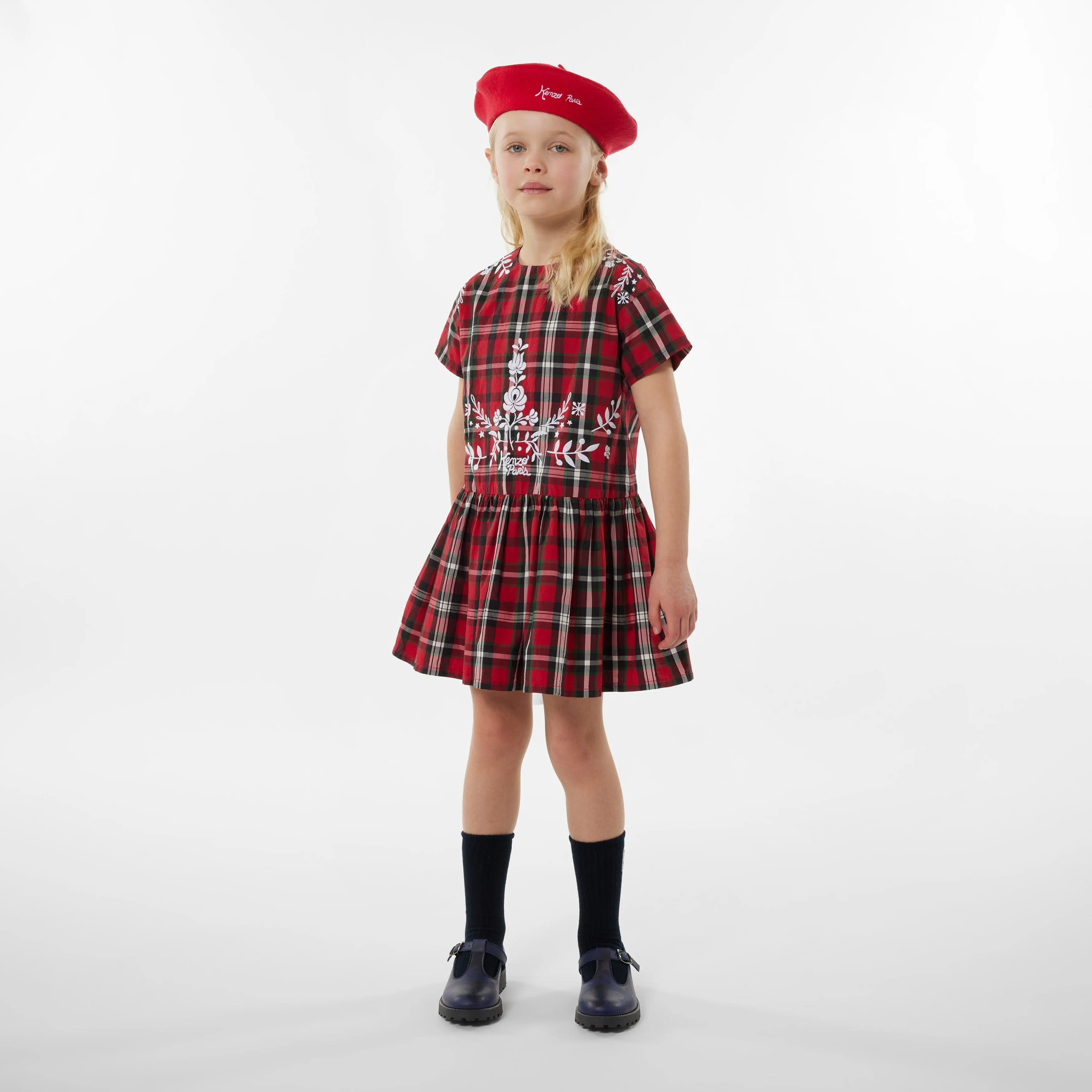 KENZO Mädchen Karo Besticktes Kleid in Rot