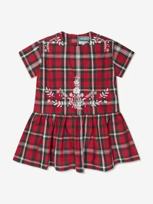 KENZO Mädchen Karo Besticktes Kleid in Rot