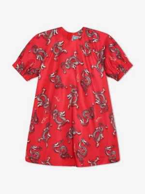 KENZO Mädchen Drachen-Print Kleid in Rot
