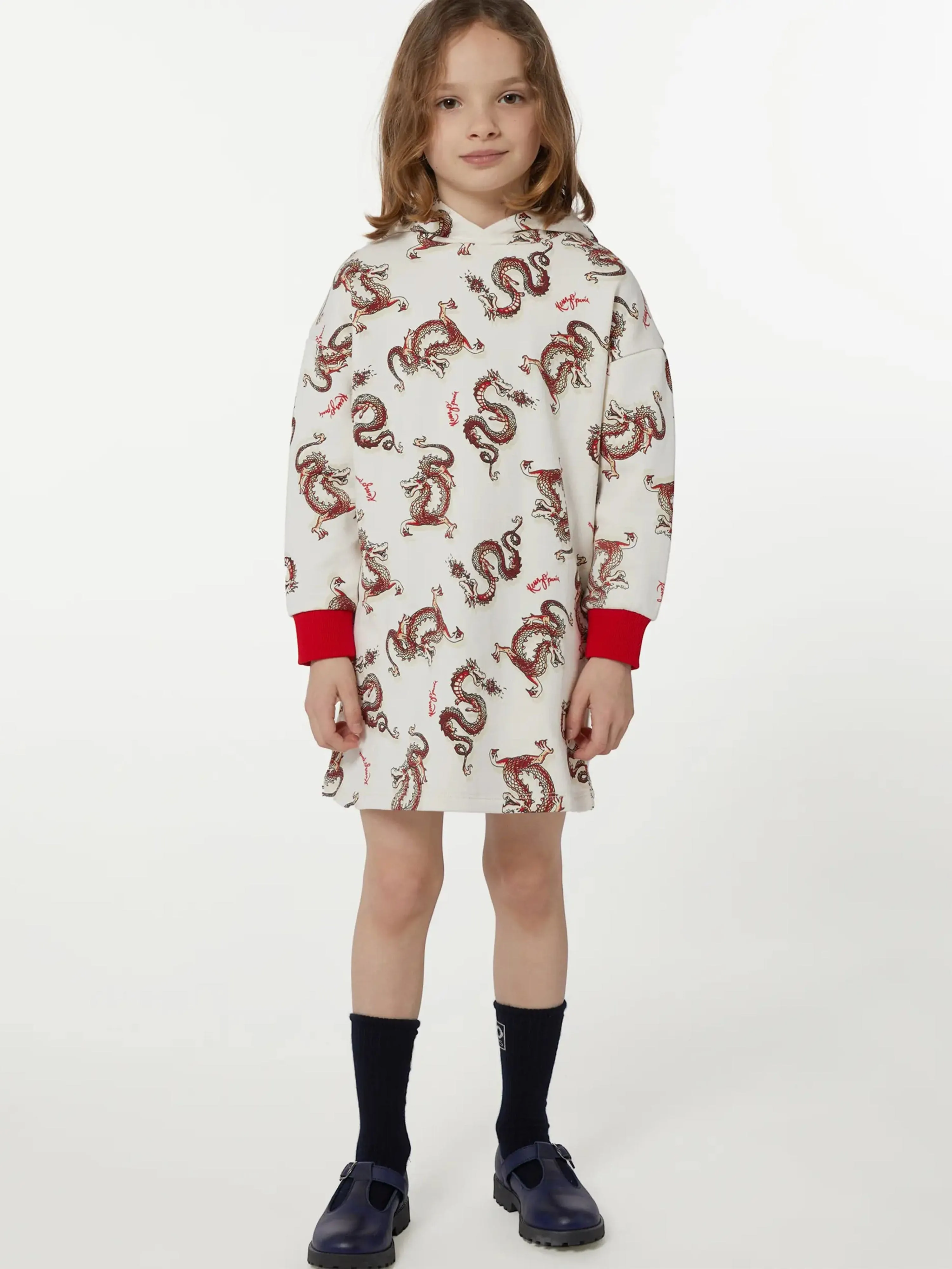 KENZO Mädchen Kapuzen-Drachenkleid in Elfenbein