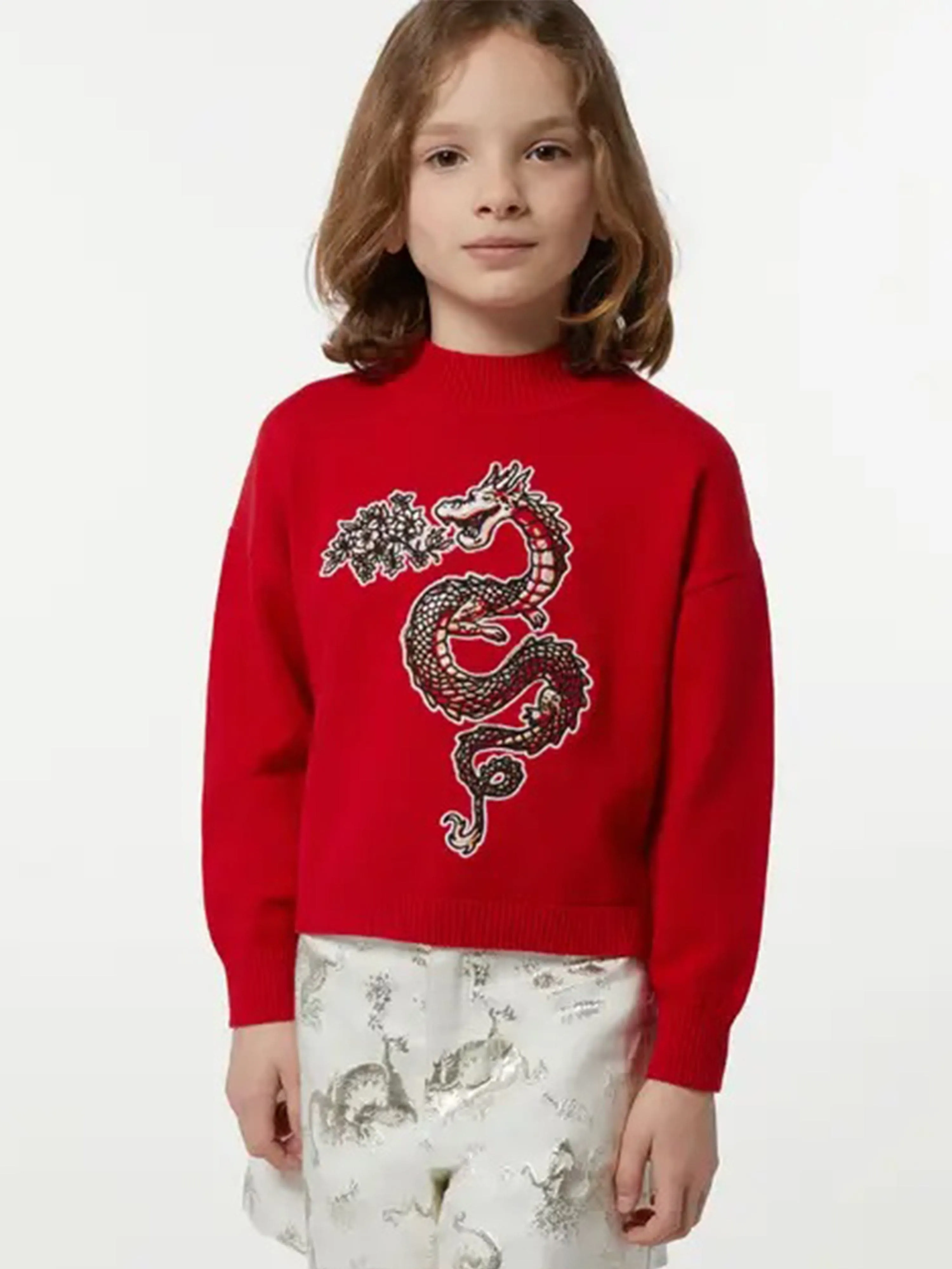 KENZO Mädchen Strickpullover mit Drachenmotiv in Rot