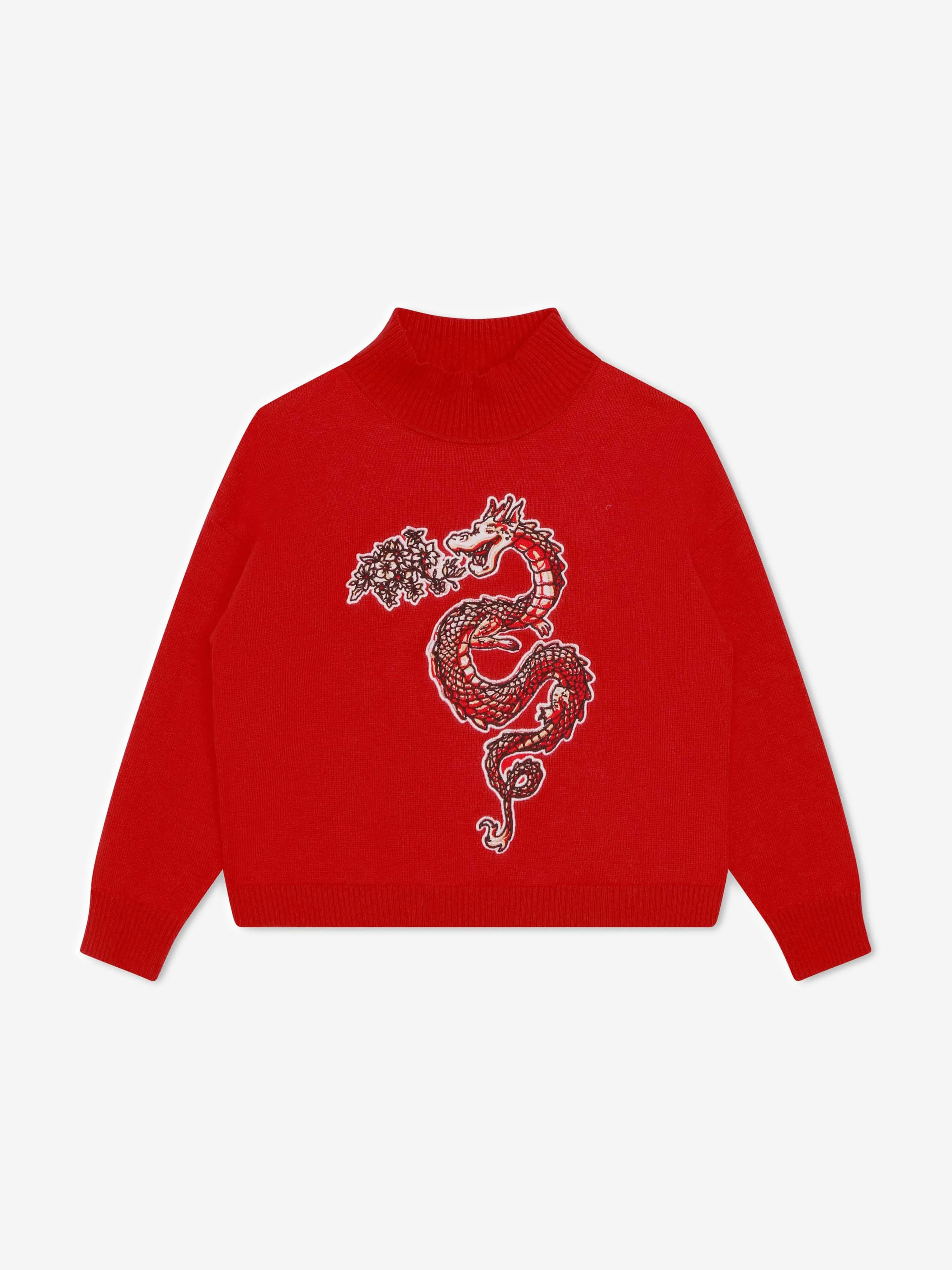 KENZO Mädchen Strickpullover mit Drachenmotiv in Rot