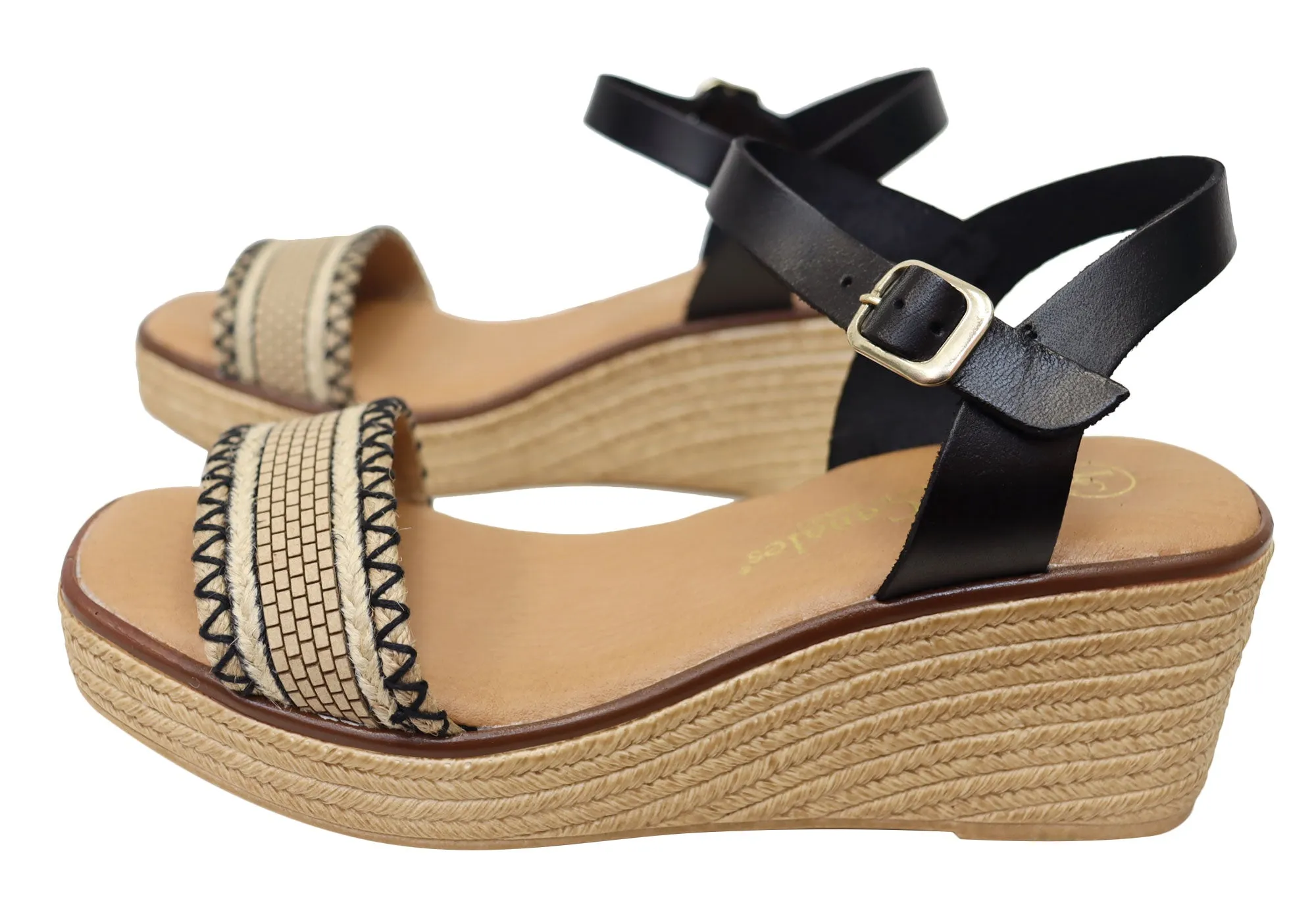 Lola Canales Pambula Damen Spanische Leder Keilabsatz Sandalen Lola Canales Schuhe