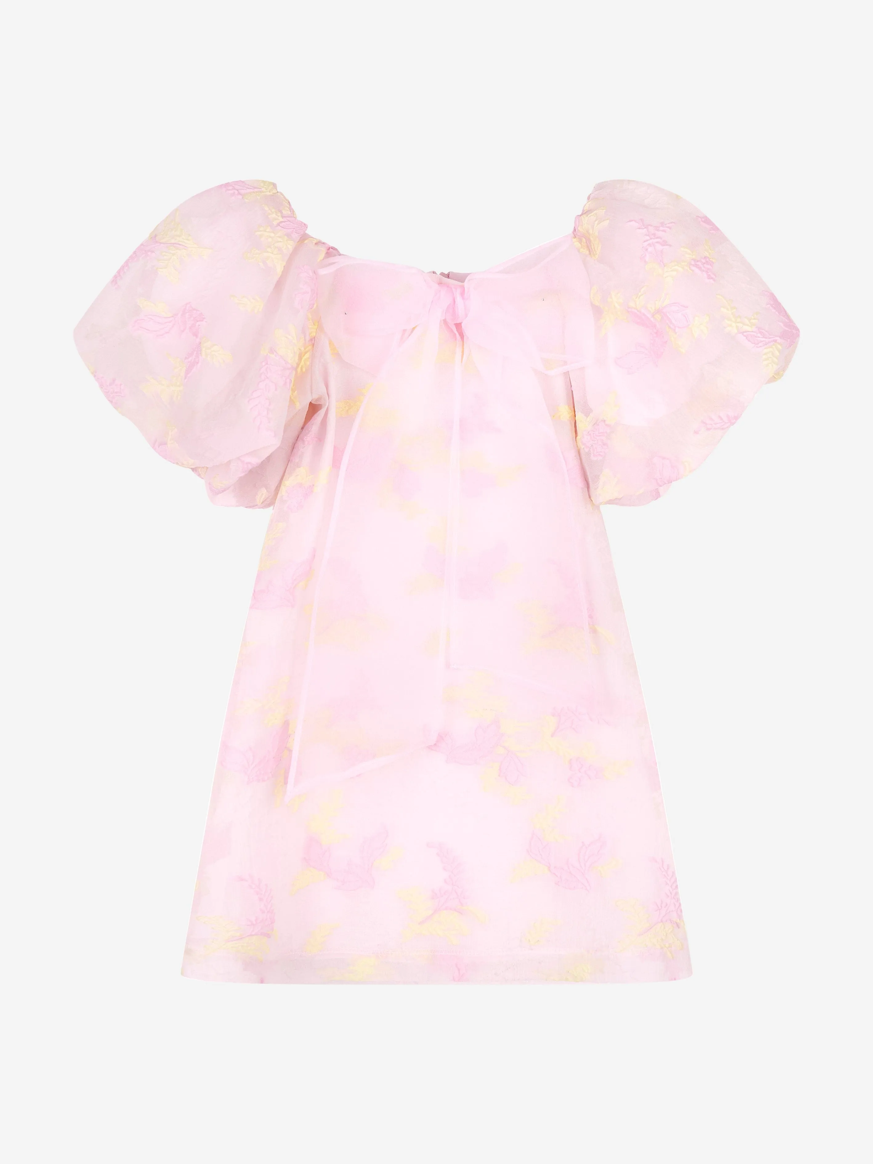 Mama Luma Mädchen Ballonärmel Jacquard Organza Kleid in Rosa