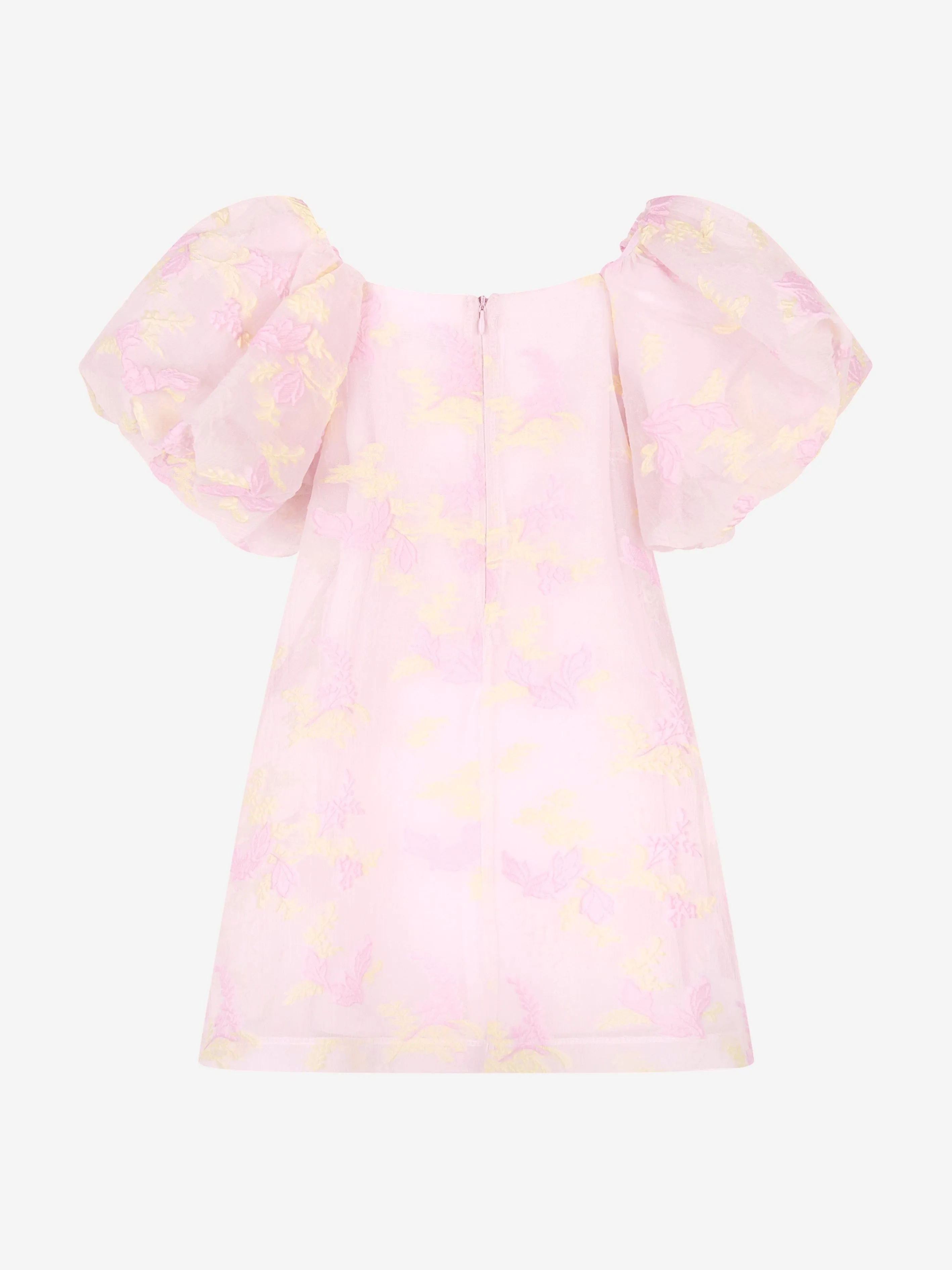 Mama Luma Mädchen Ballonärmel Jacquard Organza Kleid in Rosa