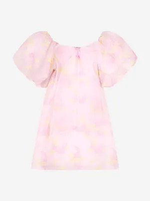 Mama Luma Mädchen Ballonärmel Jacquard Organza Kleid in Rosa