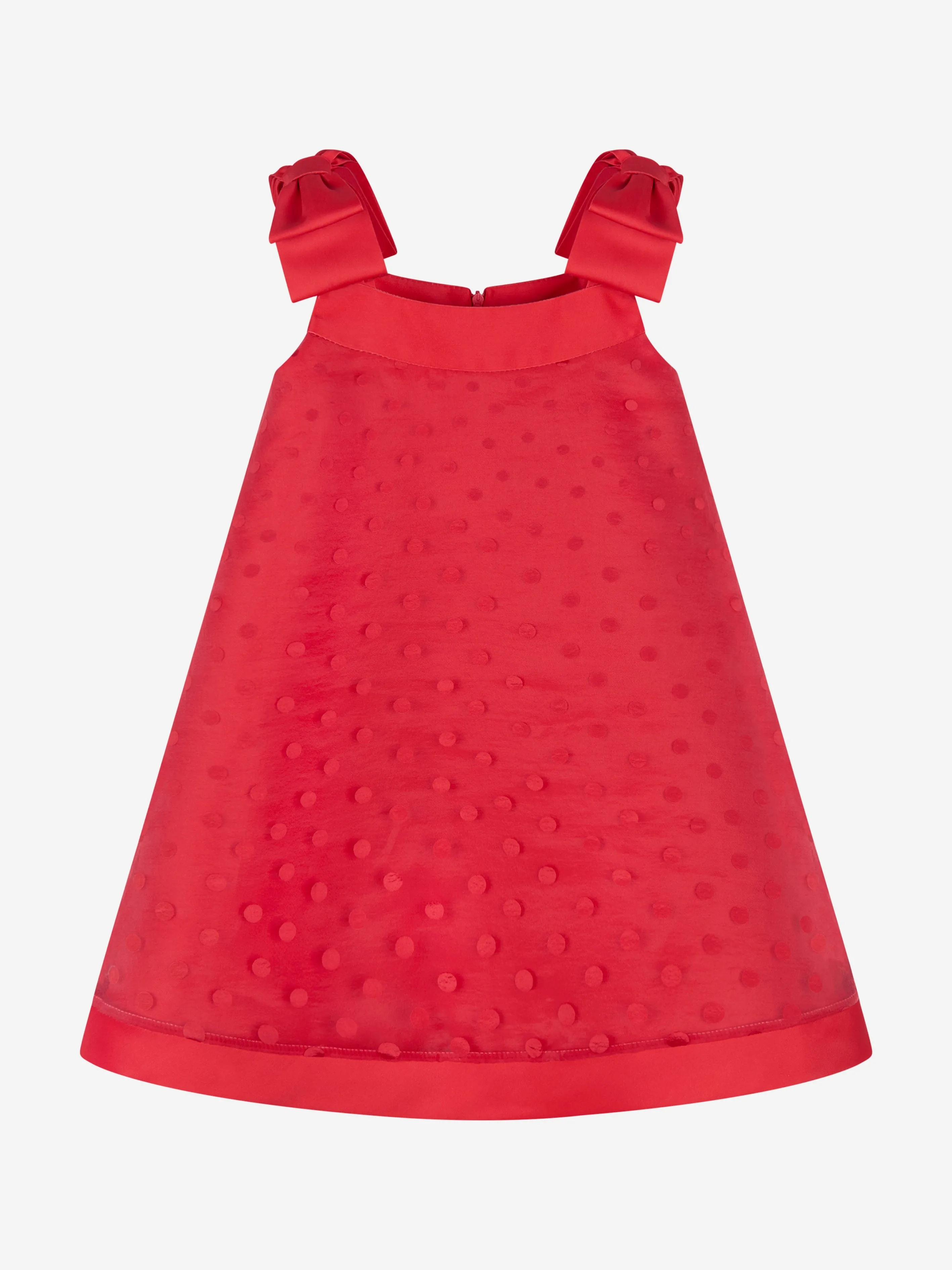 Mama Luma Mädchen Schleife Detailliertes Organza Tupfenkleid in Rot